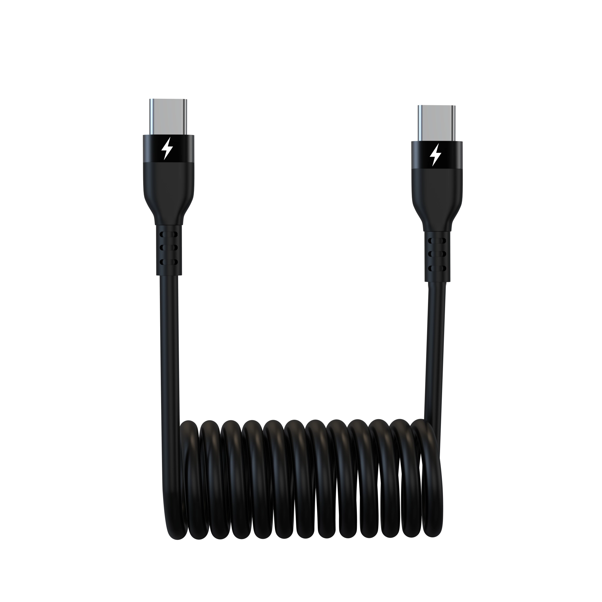Sinox USB C Spiralkabel. 1m. Svart