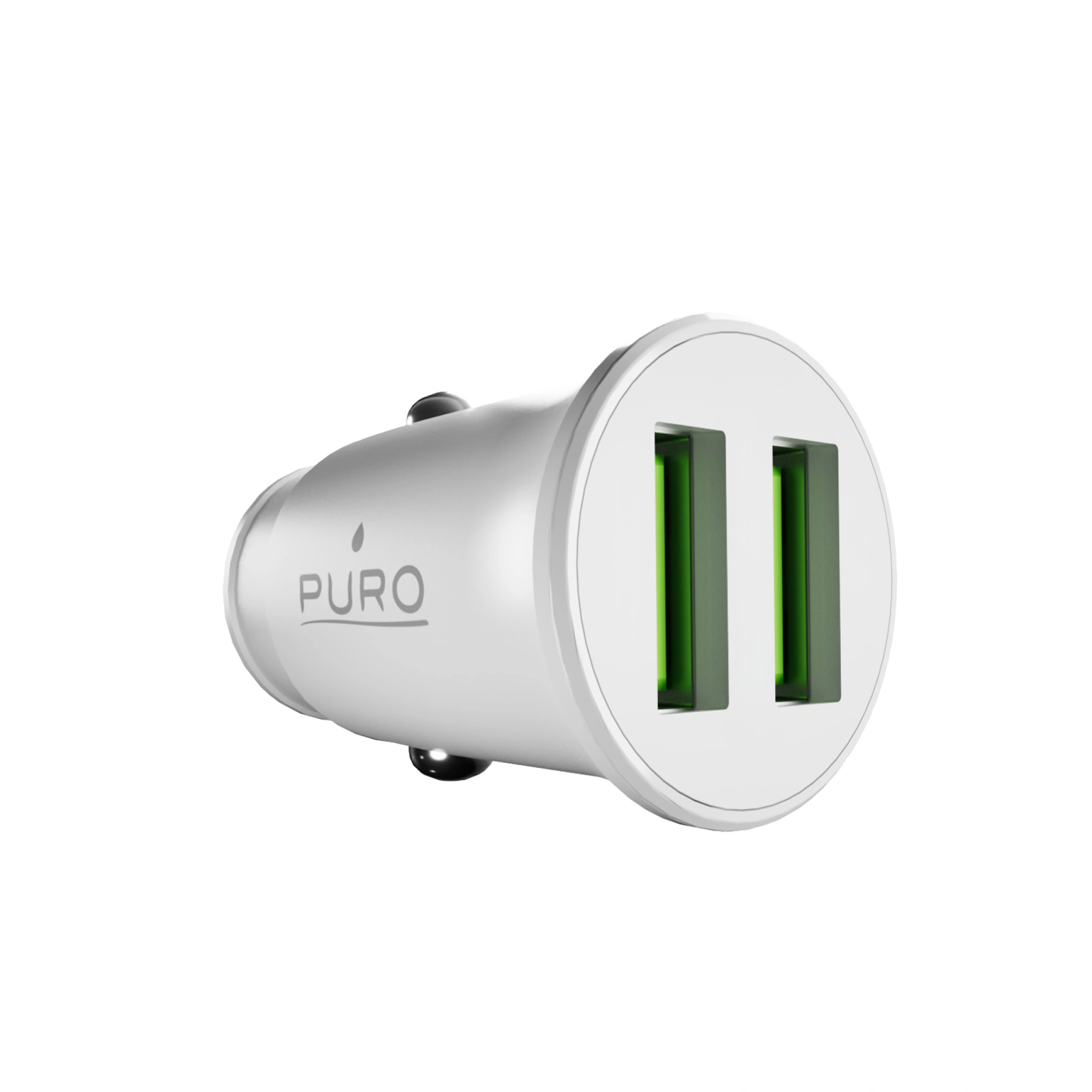 PURO Pro Lite billaddare med 2 USB-A-portar. Vit