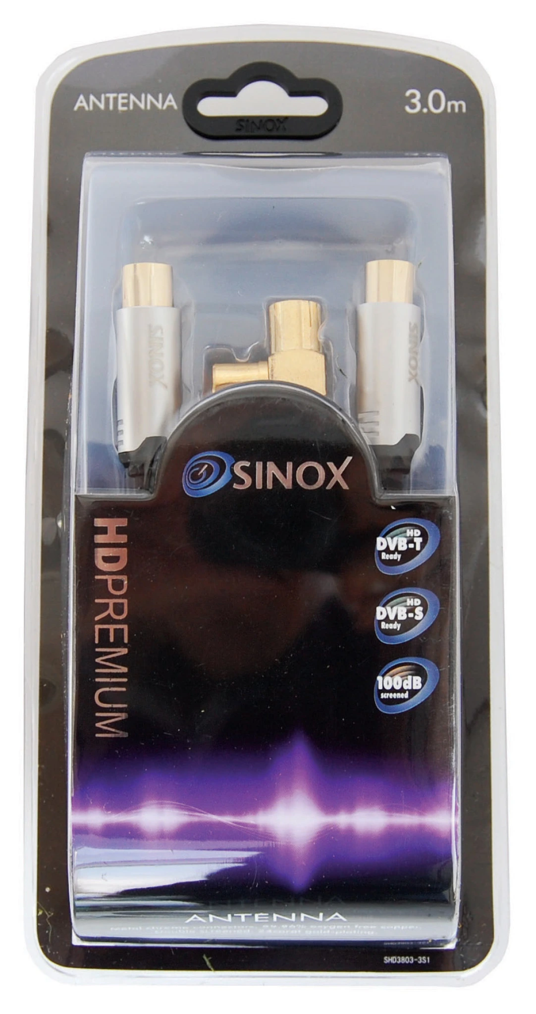 Sinox SHD Antennkabel. 3m. Svart