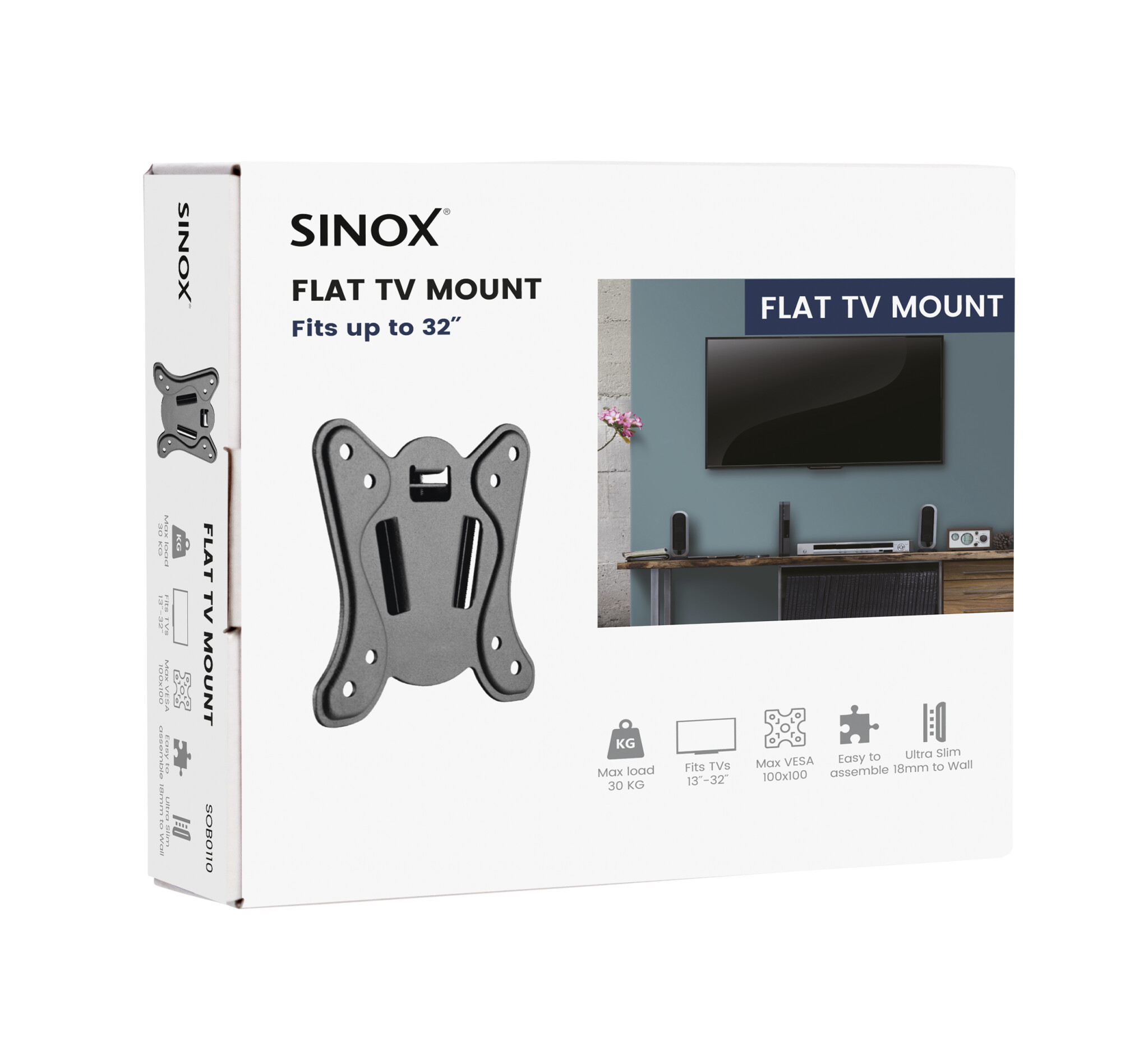 Sinox One väggfäste för TV. 13"-22". Svart