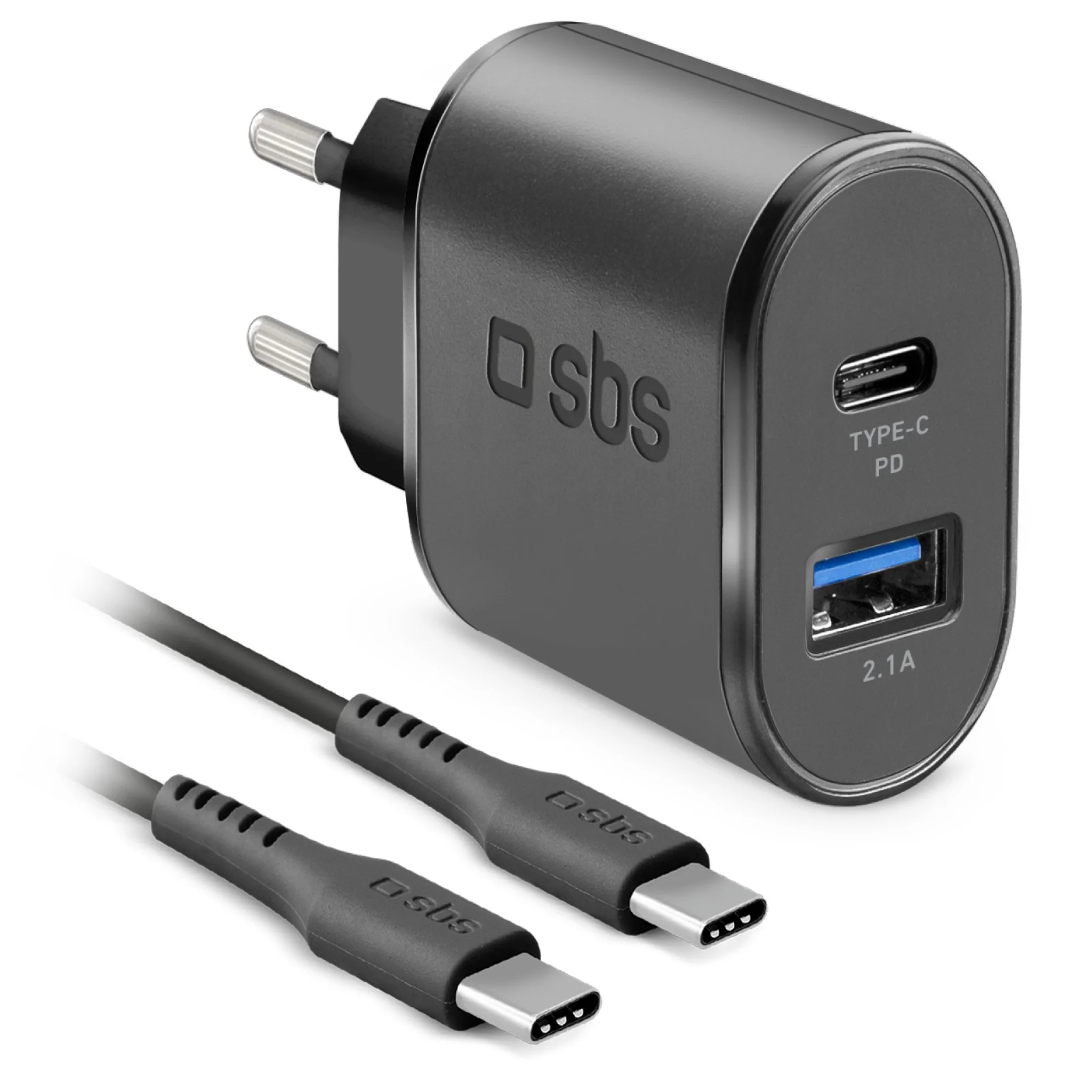 SBS 18W laddare. USB C kabel. Svart