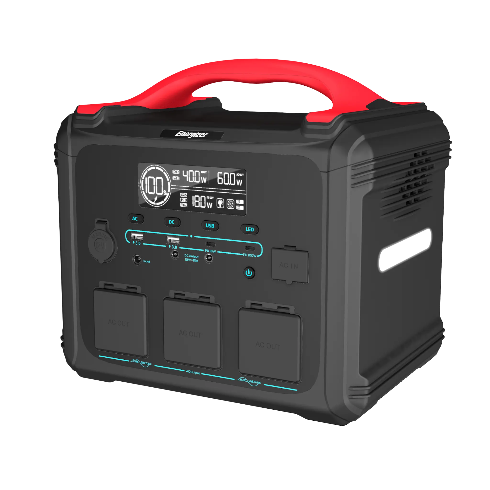 Energizer 1102Wh Bärbart kraftverk med 2400W. Svart