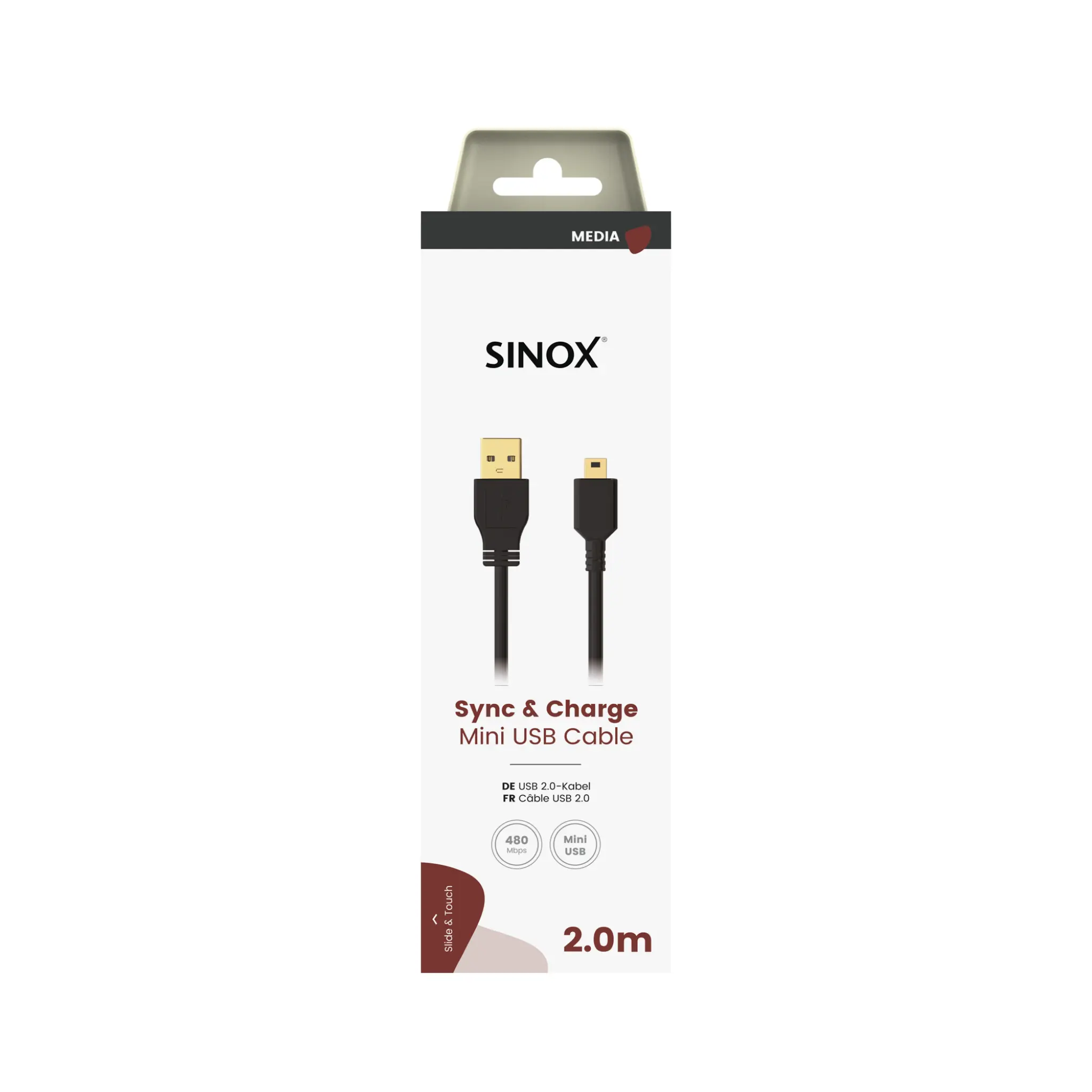 Sinox USB A - Mini USB kabel. 2m. Svart
