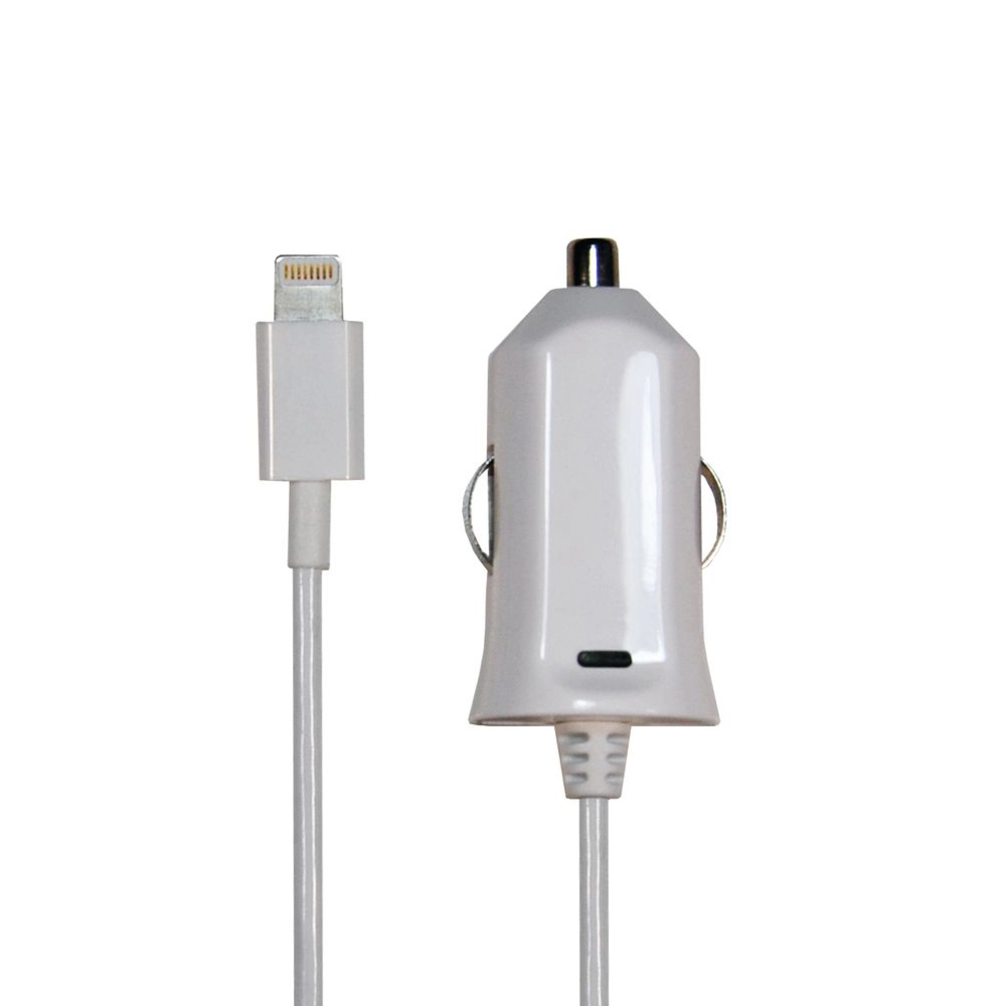Sinox 12V billaddare med Lightning+MFI-chip 2.4A. 1m. Vit