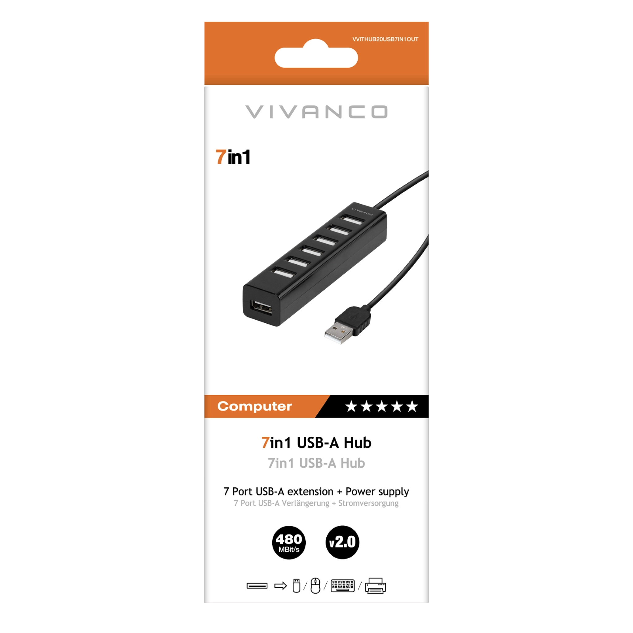 Vivanco 7-i-1 USB 2.0 Multiport Hub