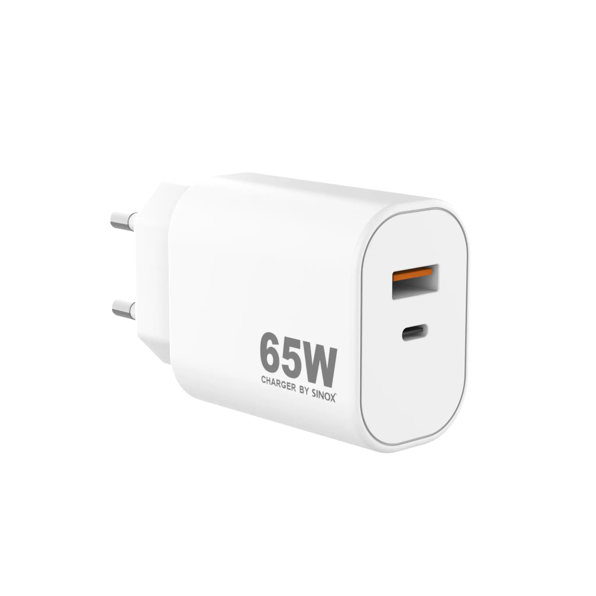 Sinox PRO väggladdare USB-A+USB-C PD 65W. Vit
