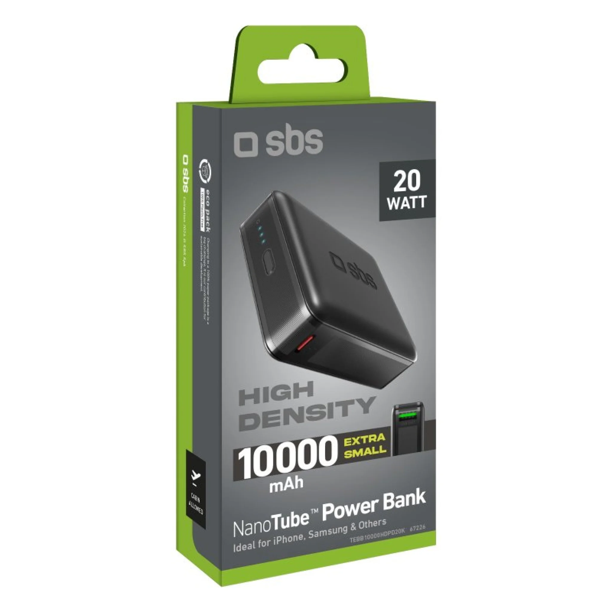 SBS 10.000 mAh PD powerbank. Svart