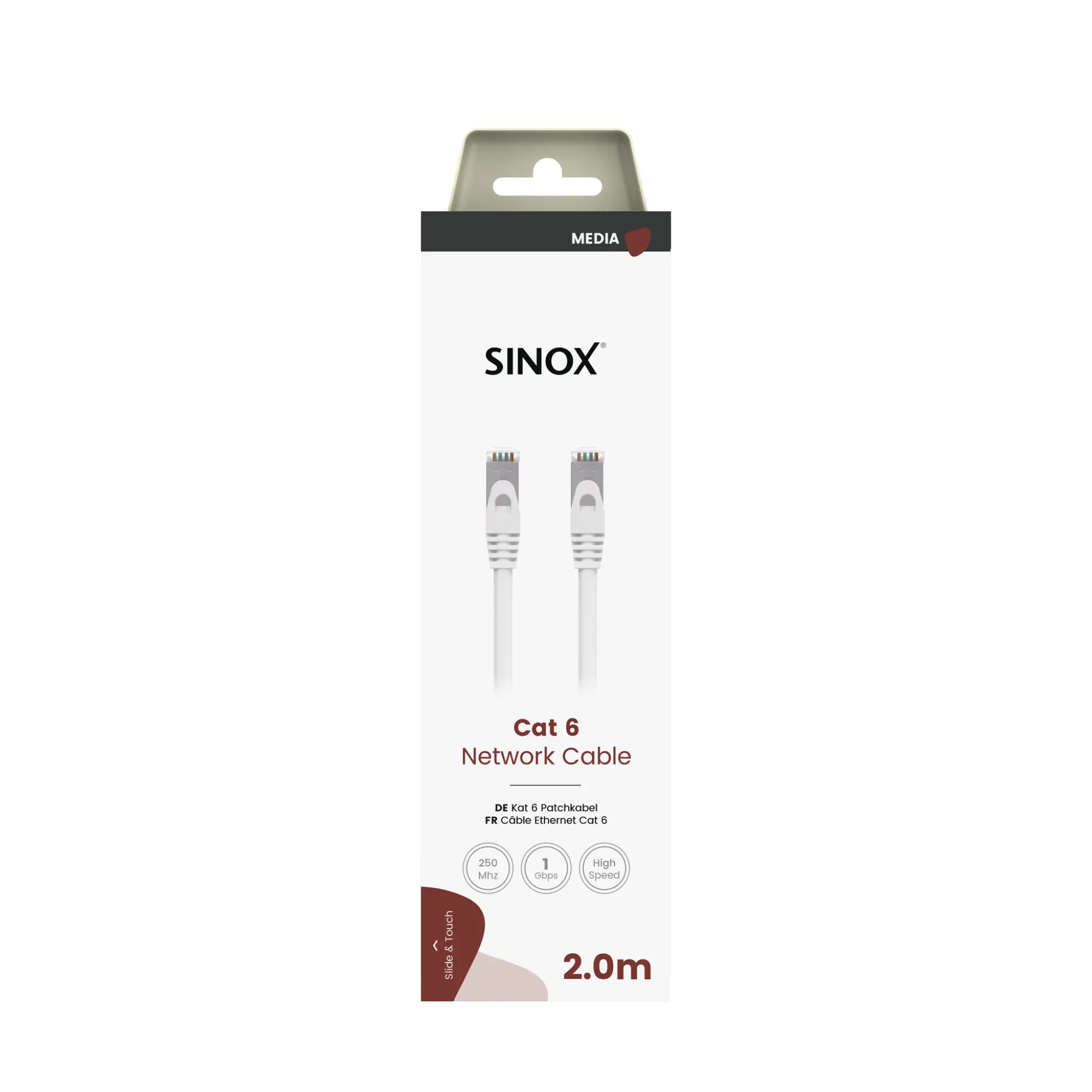 Sinox UTP Cat6e kabel. 2m. Vit