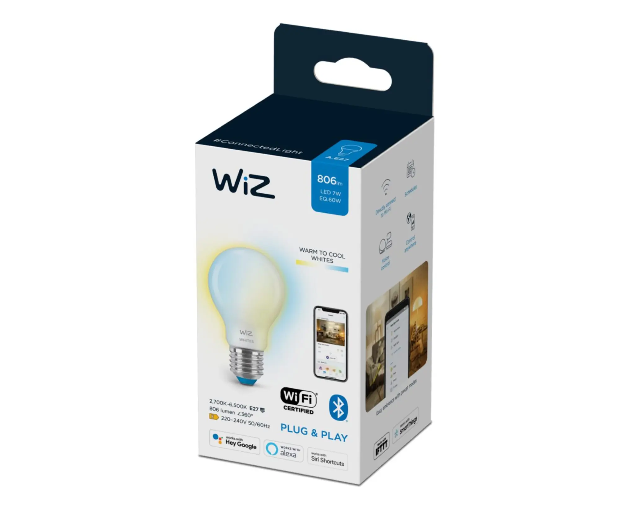 WiZ LED Bulb. E27. Cold to warm white