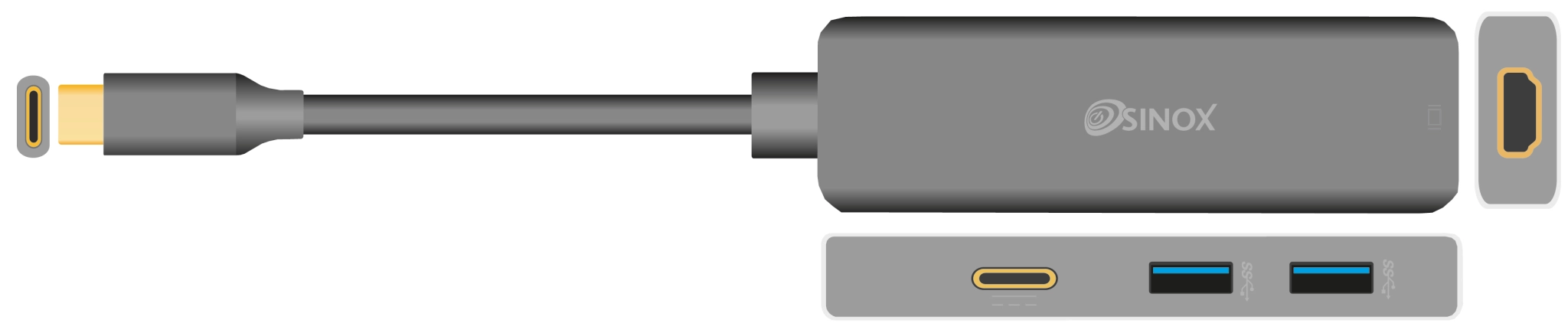Sinox USB C Hubb. Aluminium