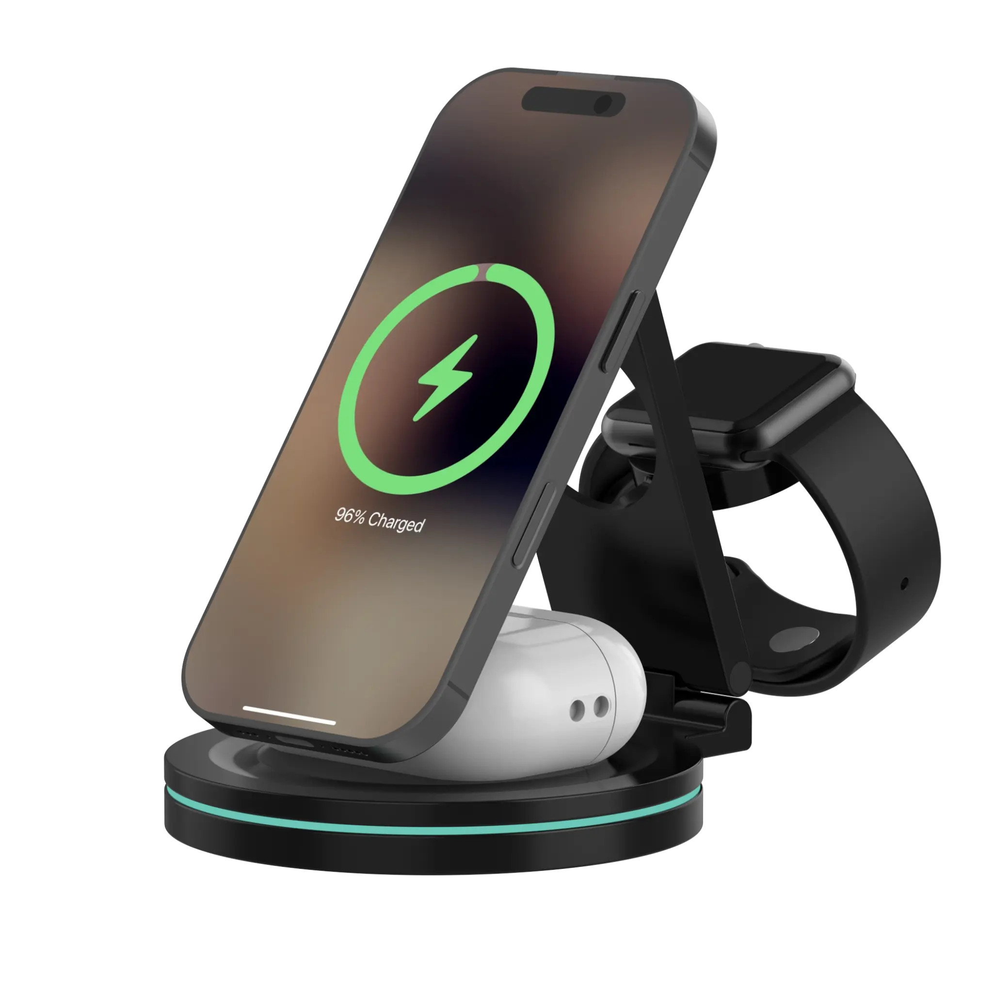 Sinox PRO 3-i-1 trådlöst 15W laddningsstativ. Svart