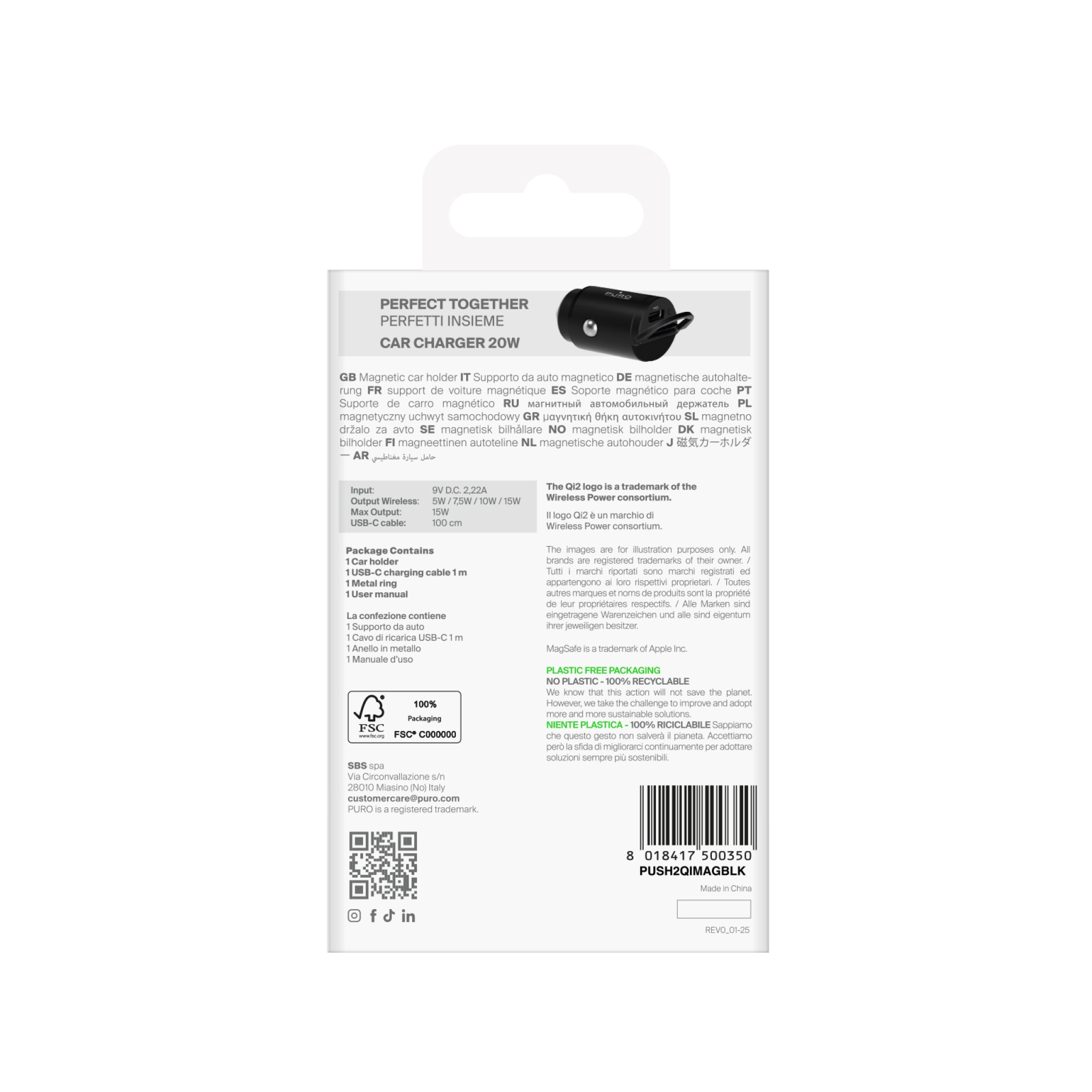 PURO Power Mag Holder magnetiskt bilfäste med Qi2 trådlös laddning