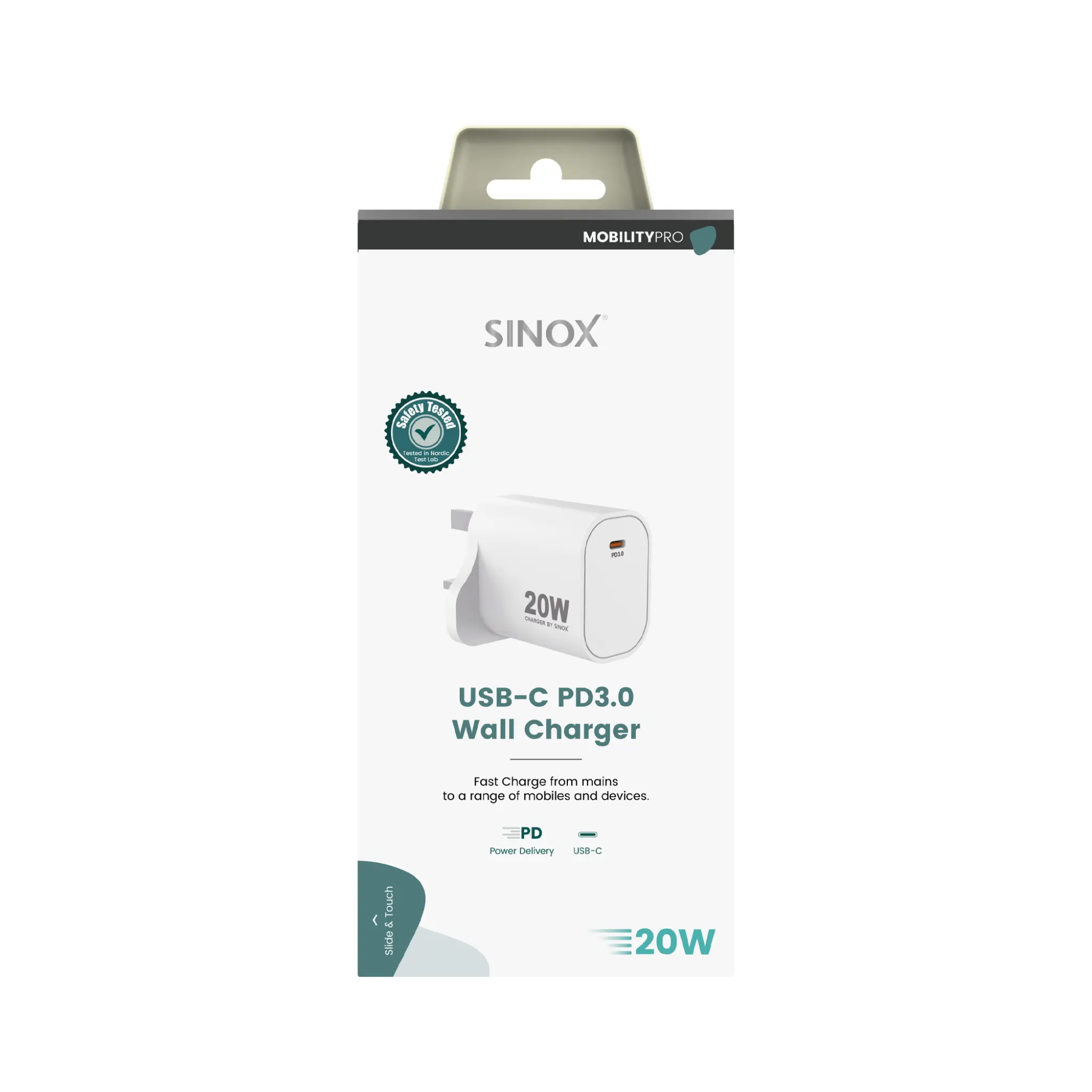 Sinox PRO 230V (UK) USB-C PD laddare 20W. Vit