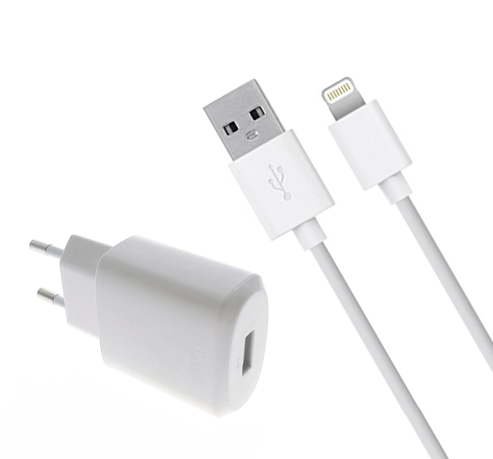 Sinox 230V USB A-laddare med MFI-chip. 1m. Vit