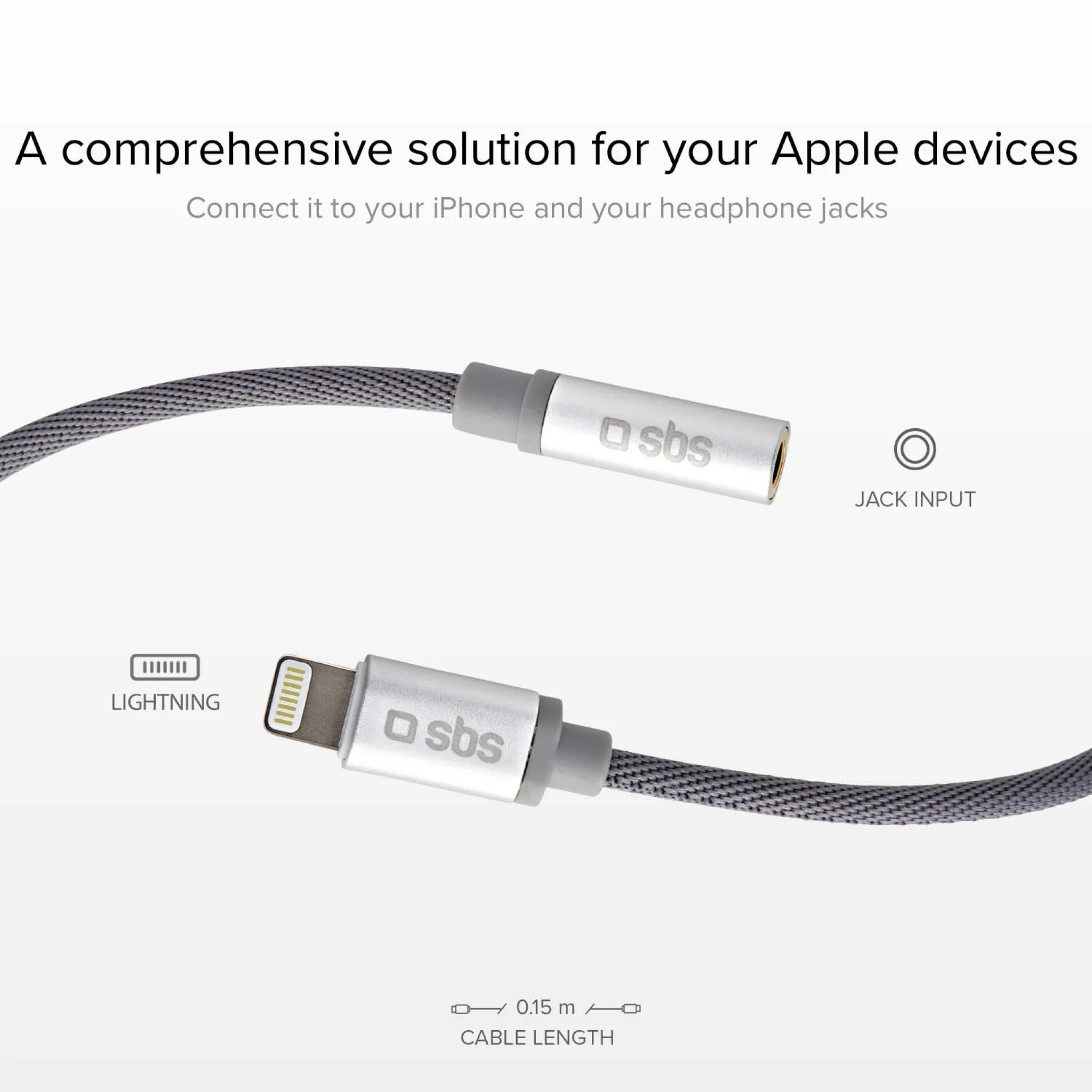 BS Lightning till mini-jack MFI-adapter. Vit