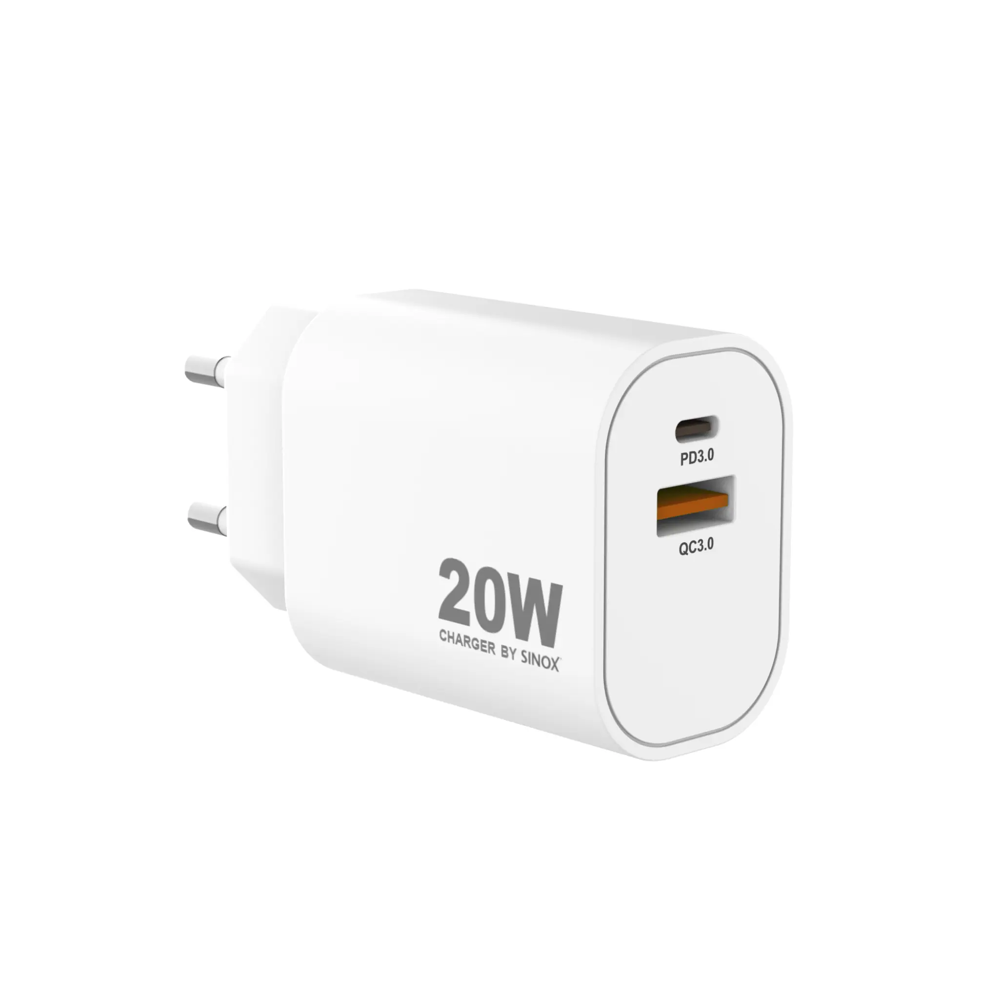 Sinox PRO väggladdare USB-A+USB-C 20W. Vit