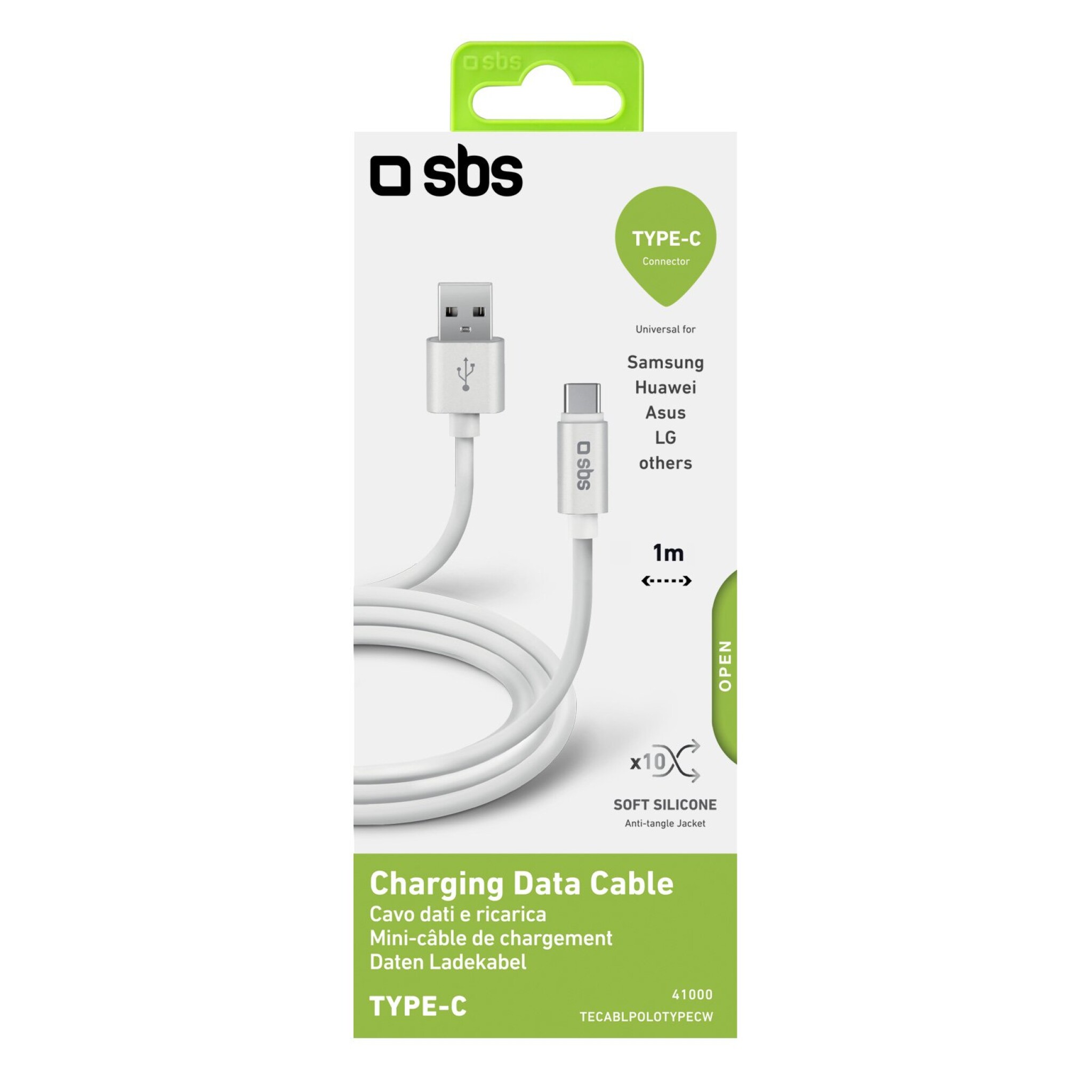 SBS POLO COLLECTION data- och uppladningskabel USB 2.0 - USB C. 1m. Vit