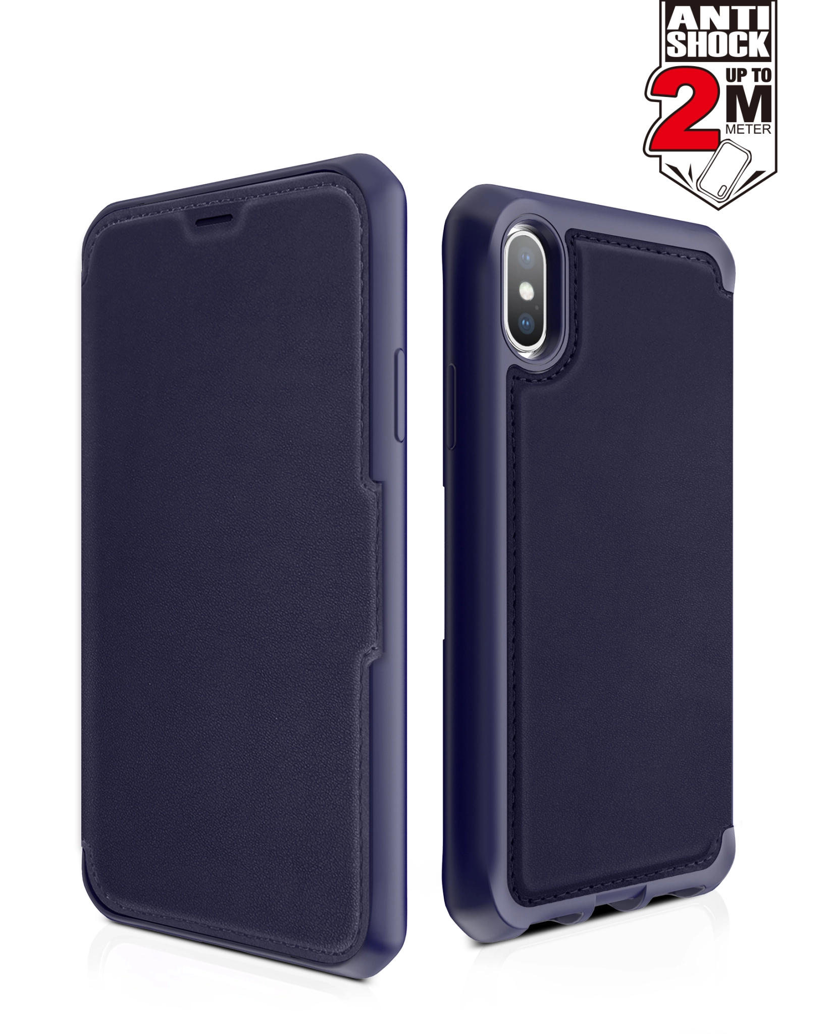 ITSKINS HYBRID FOLIO skal för iPhone XS / X®. Marinblå med återvunnet läder