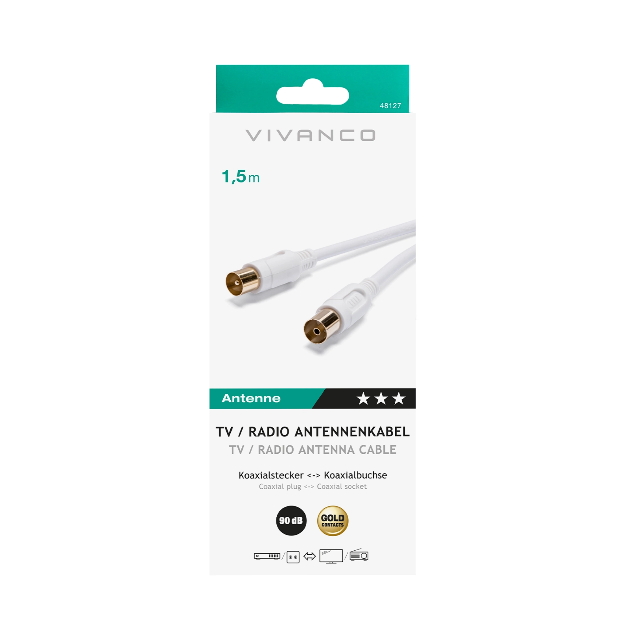 Vivanco Koaxial antennkabel med ferrit, 90dB