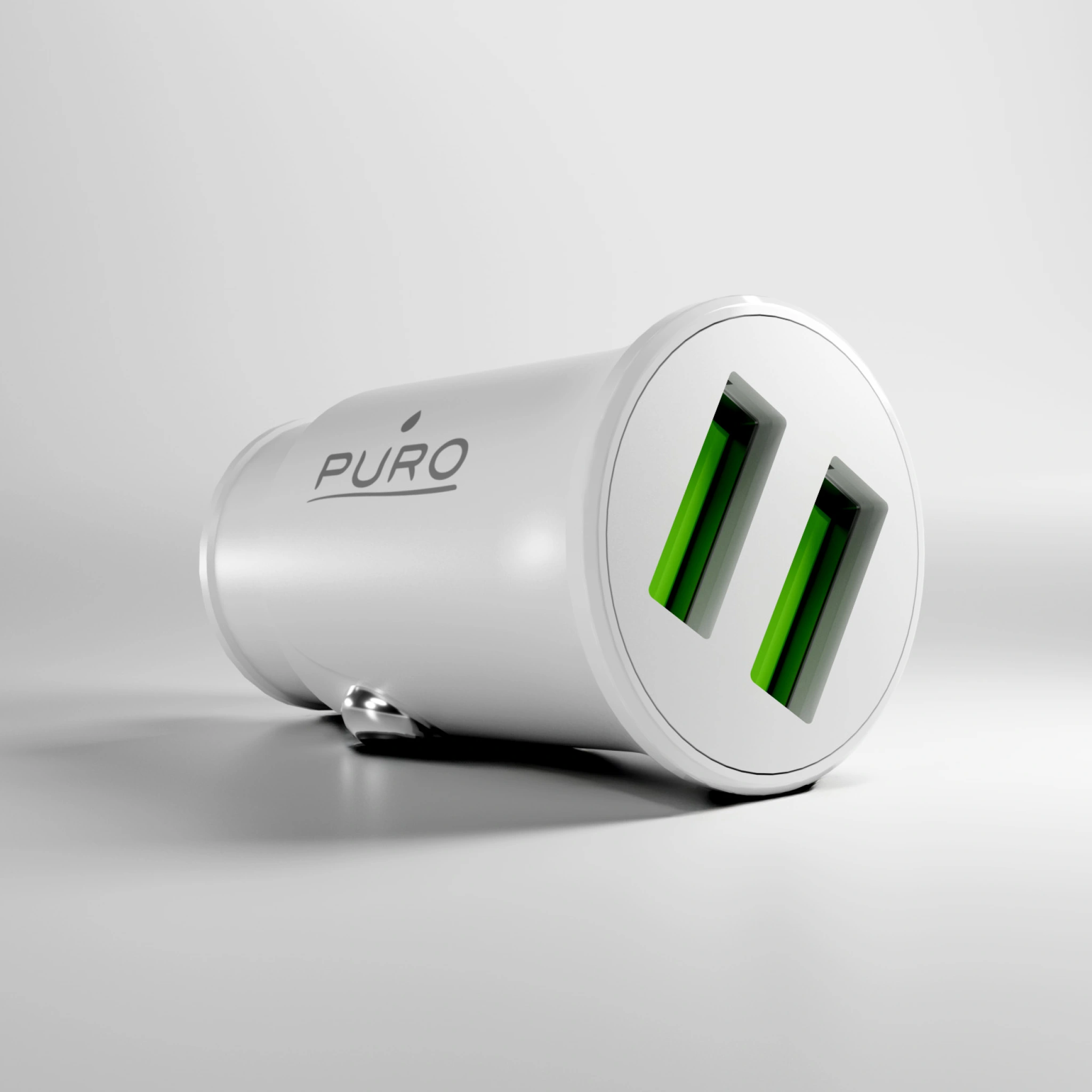 PURO Pro Lite billaddare med 2 USB-A-portar. Vit