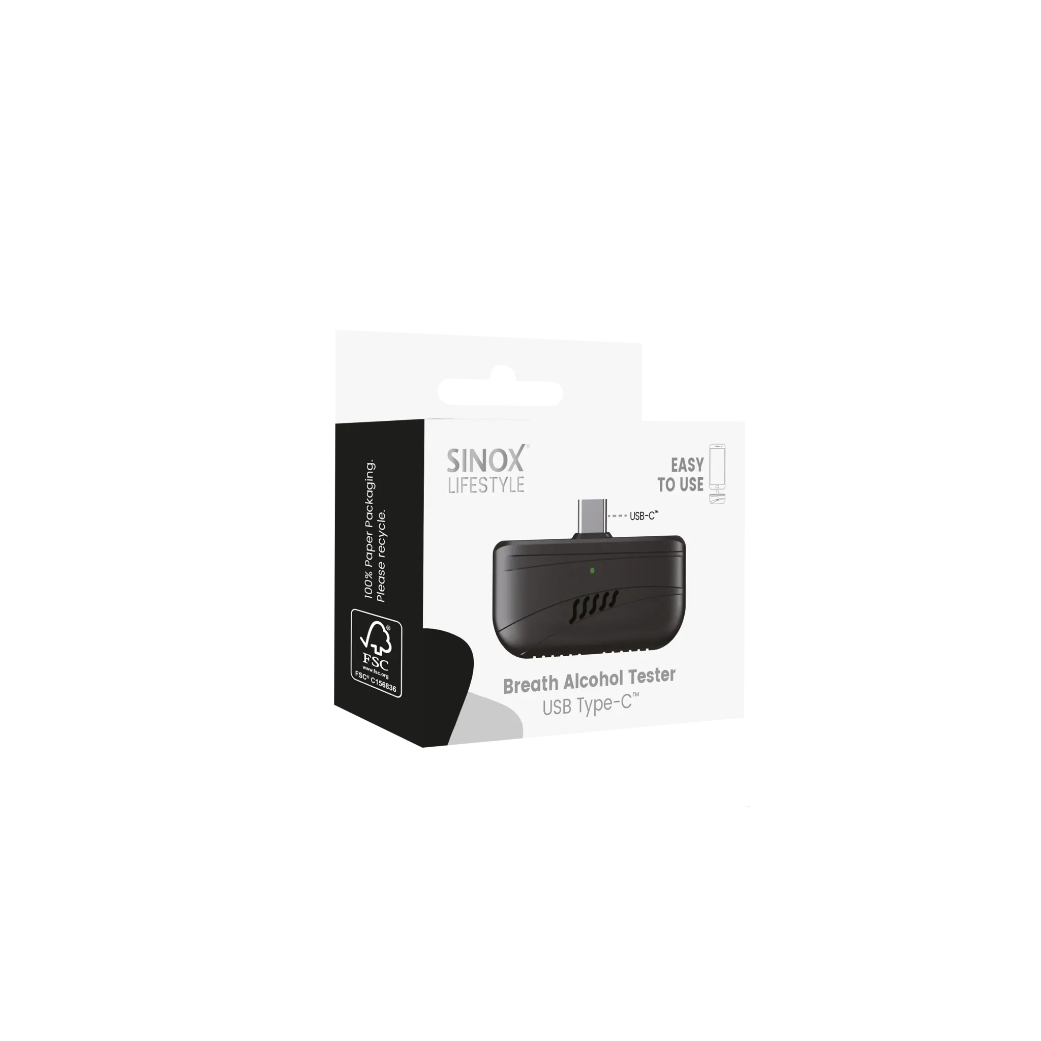 Sinox Mini Alkoholtestare USB-C. Svart