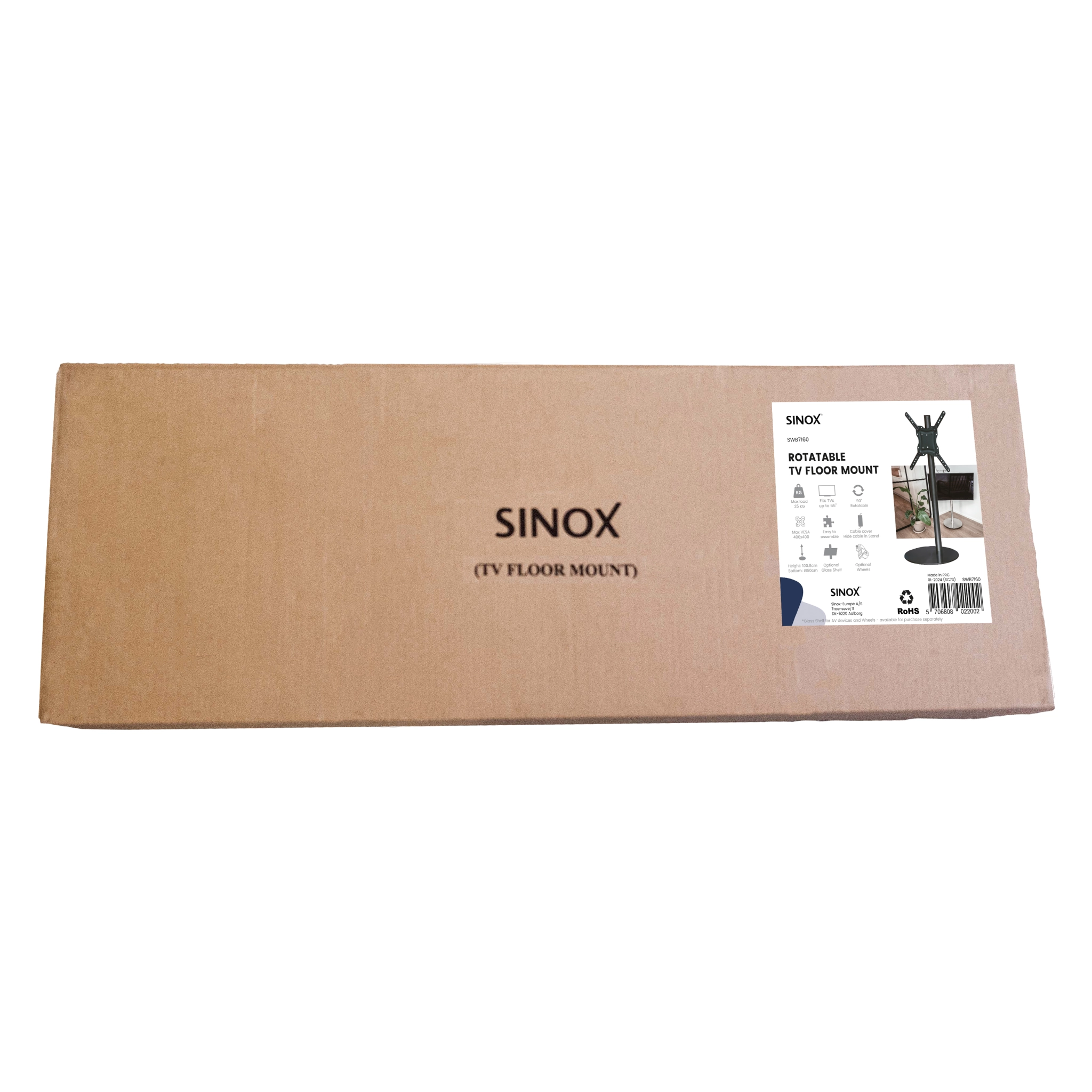 Sinox StandView TV-golvstativ med vridbar topp. 26"-65". Mattsvart