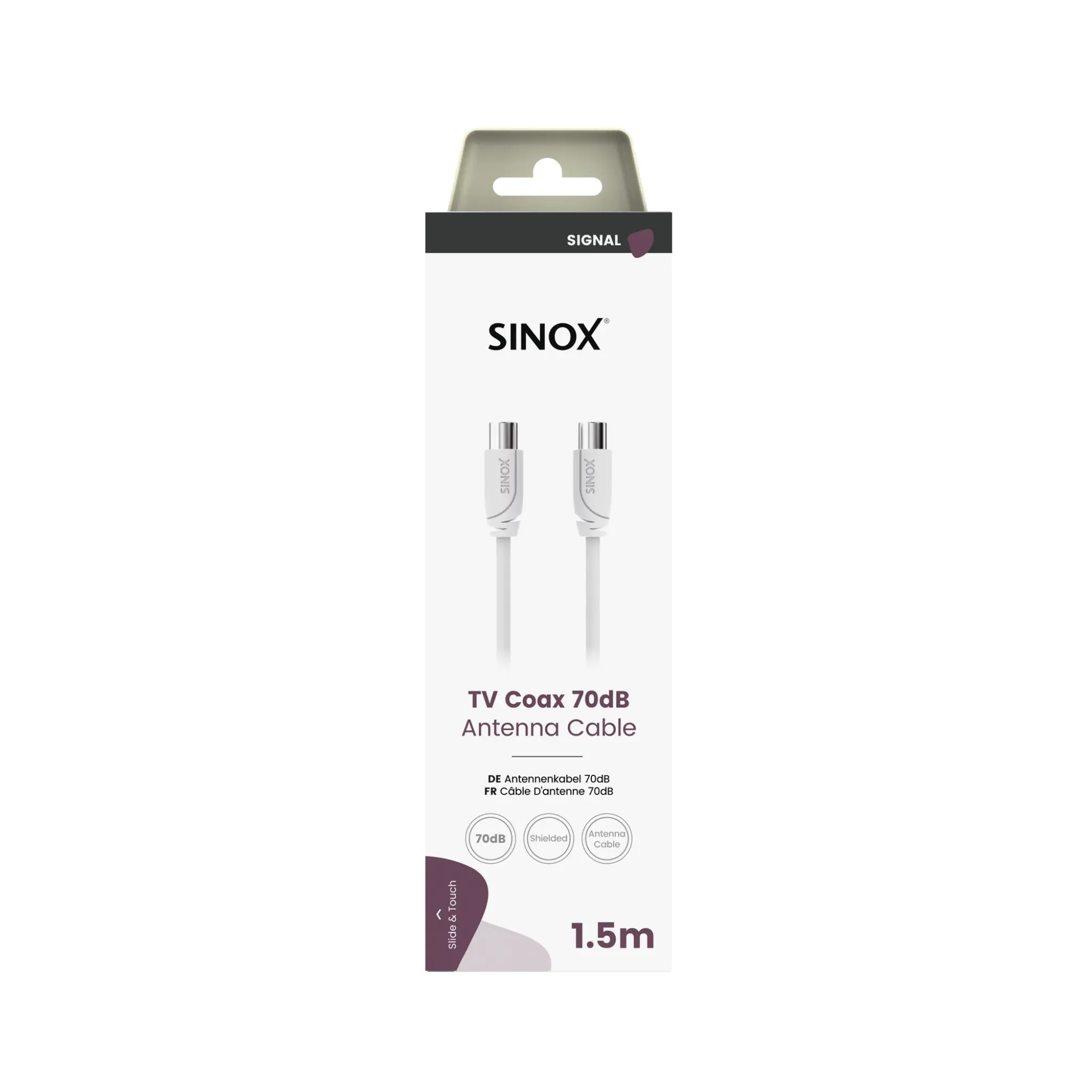 Sinox 70dB antennkabel. 1,5m. Vit