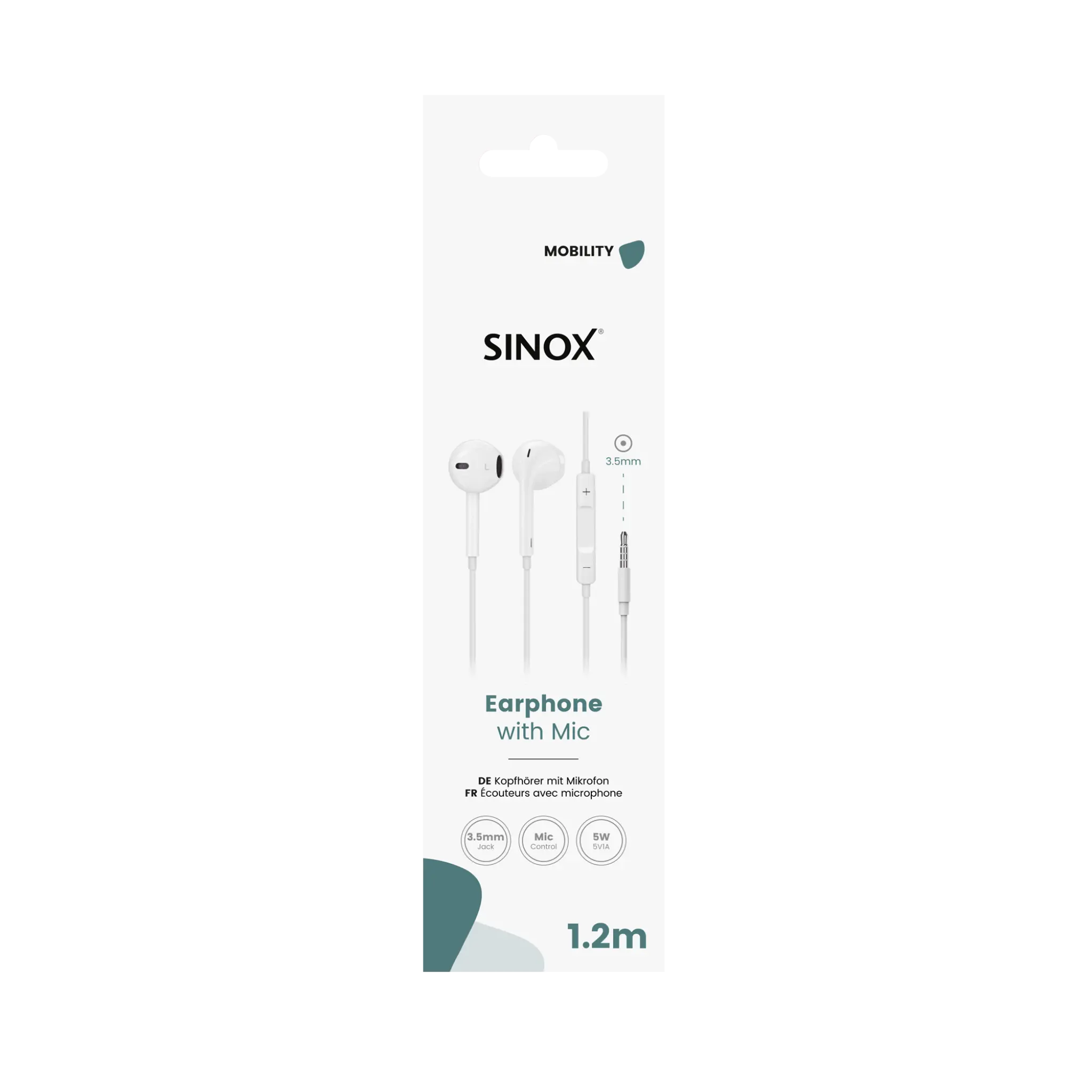 Sinox in-ear hörlurar 3,5mm med fjärrkontroll och mikrofon. Vit