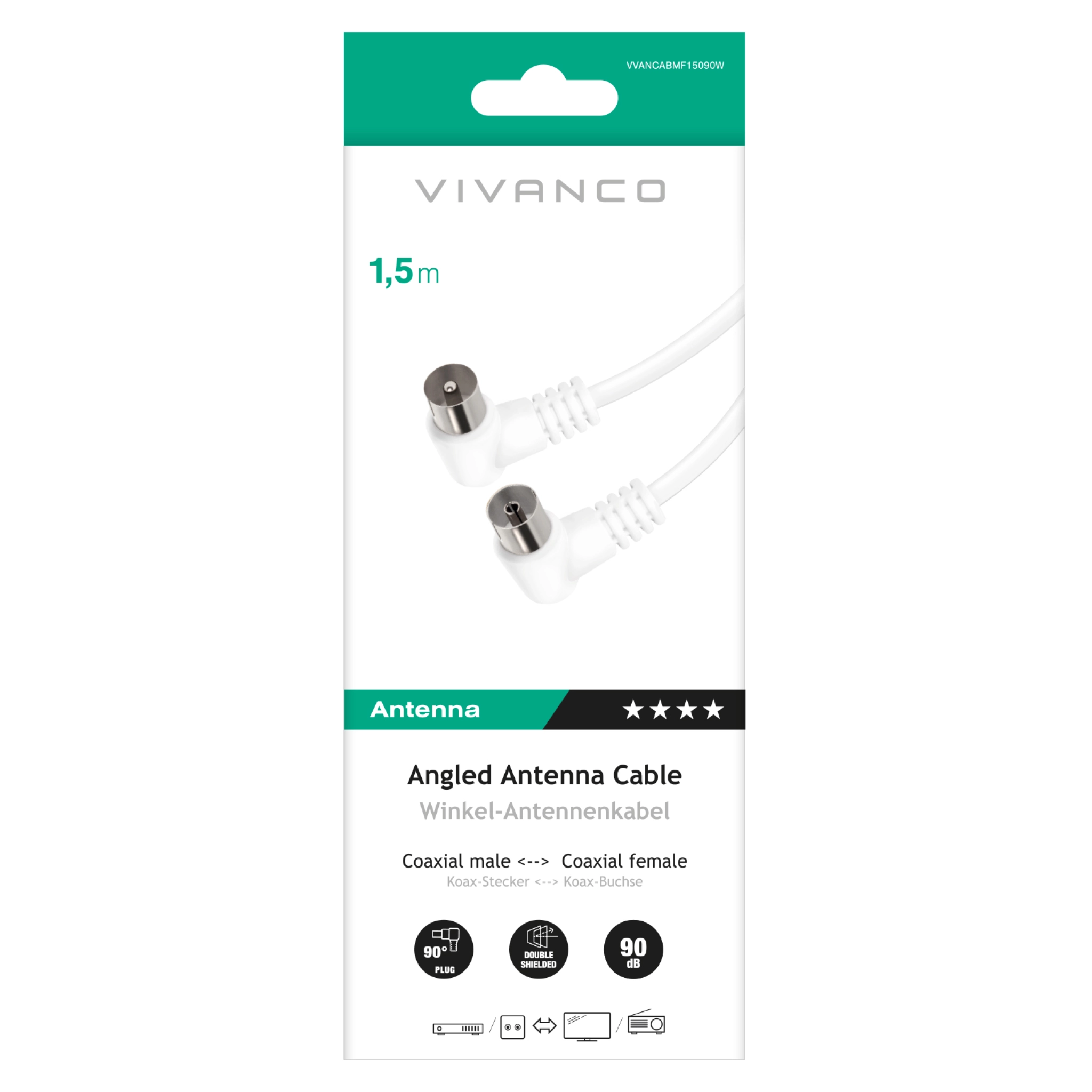 Vivanco 90dB antennkabel med vinklade kontakter