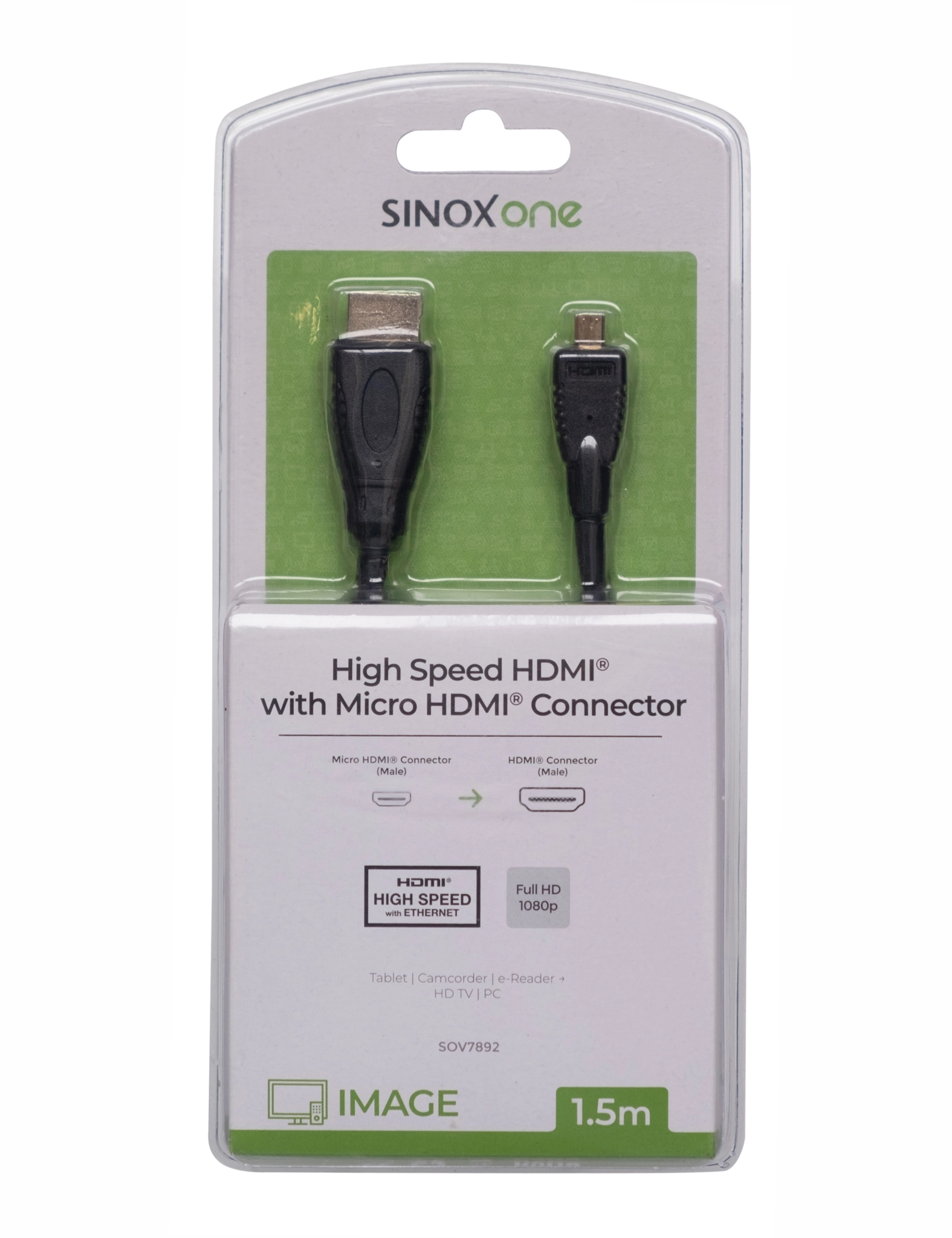 Sinox One 4K30Hz+E Micro HDMI™ kabel. 1,5m. Svart