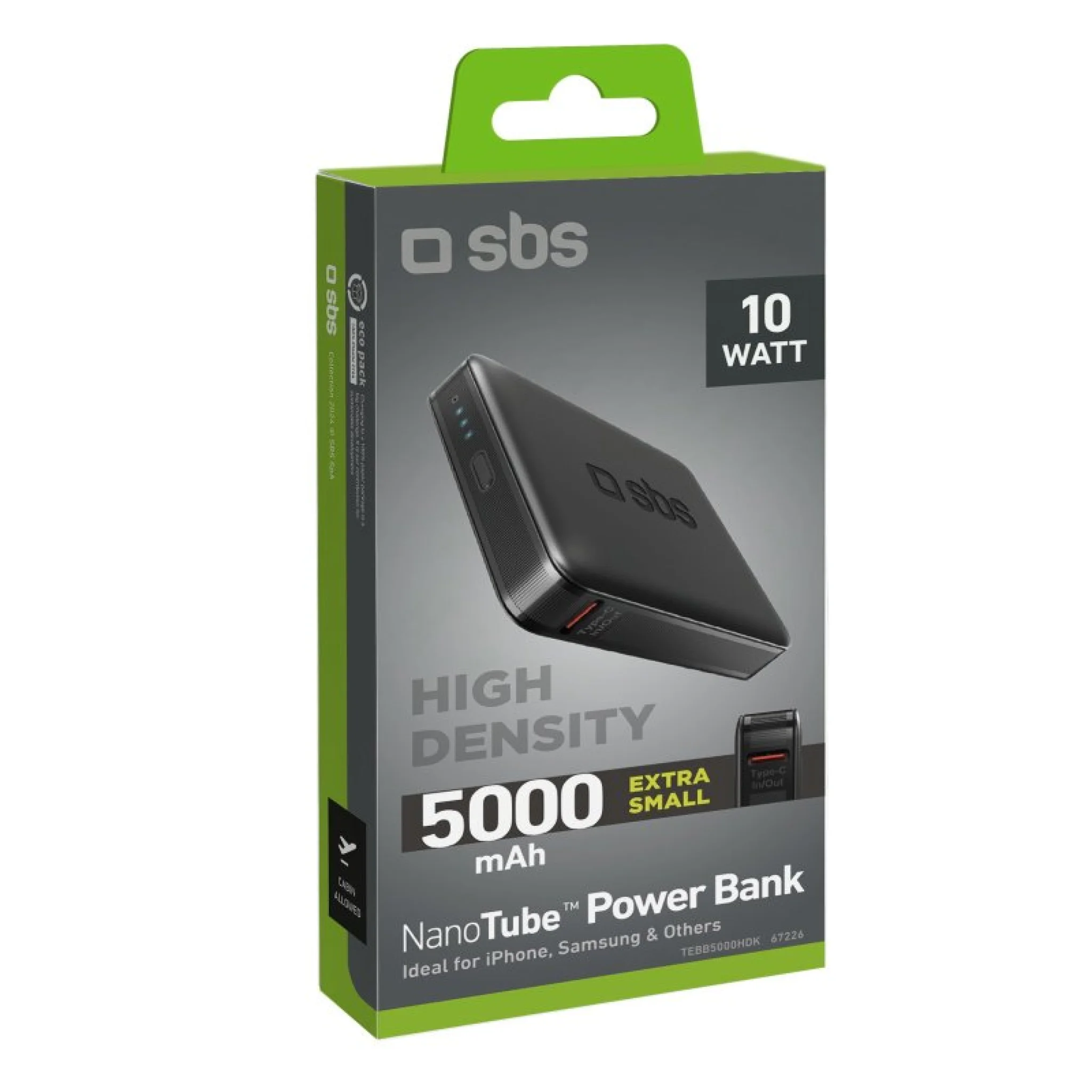 SBS Powerbank med hög densitet på 5000 mAh. Svart
