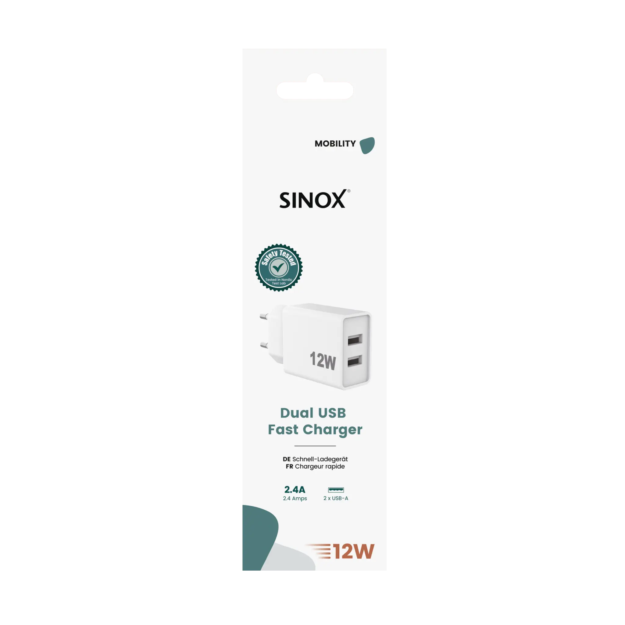 Sinox väggladdare 2xUSB-A 12W. Vit