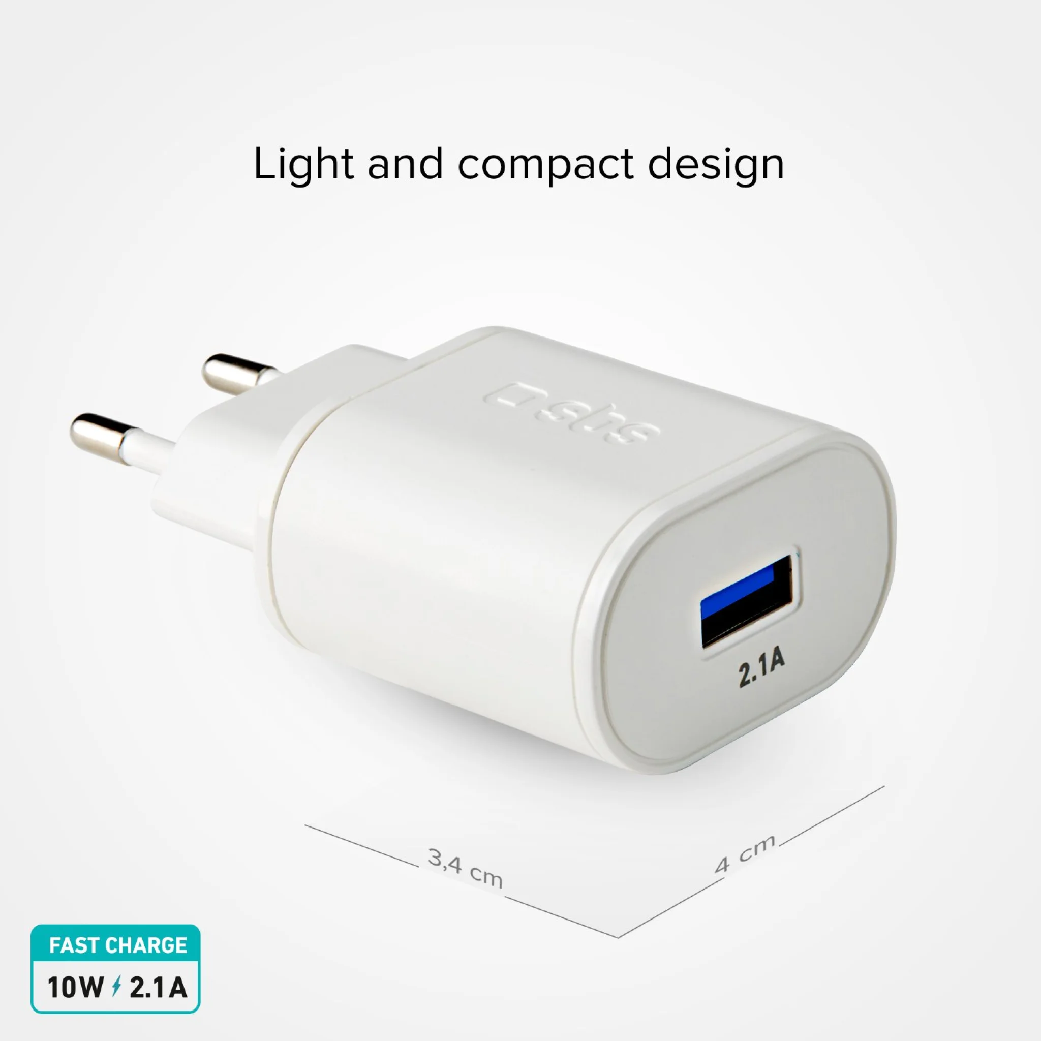 SBS 2100 mAh USB travel charger. Vit