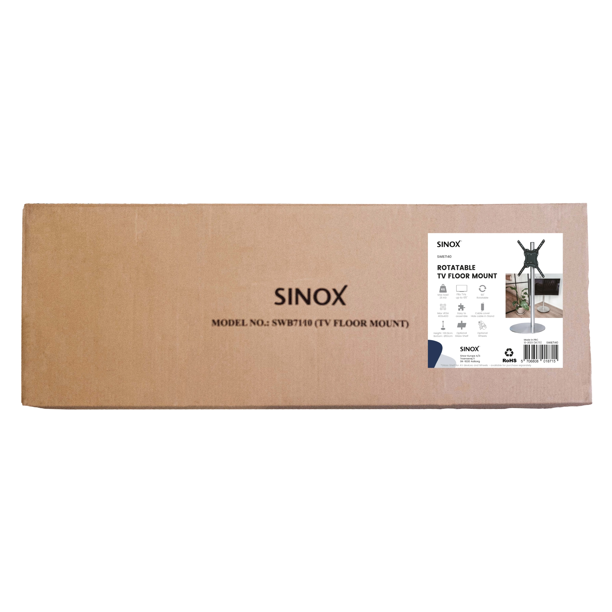 Sinox StandView TV-golvstativ med hjul och vridbar topp. 26"-65". Aluminiumfinish Sinox StandView TV-golvstativ med hjul och vridbar topp. 26"-65". Aluminiumfinish