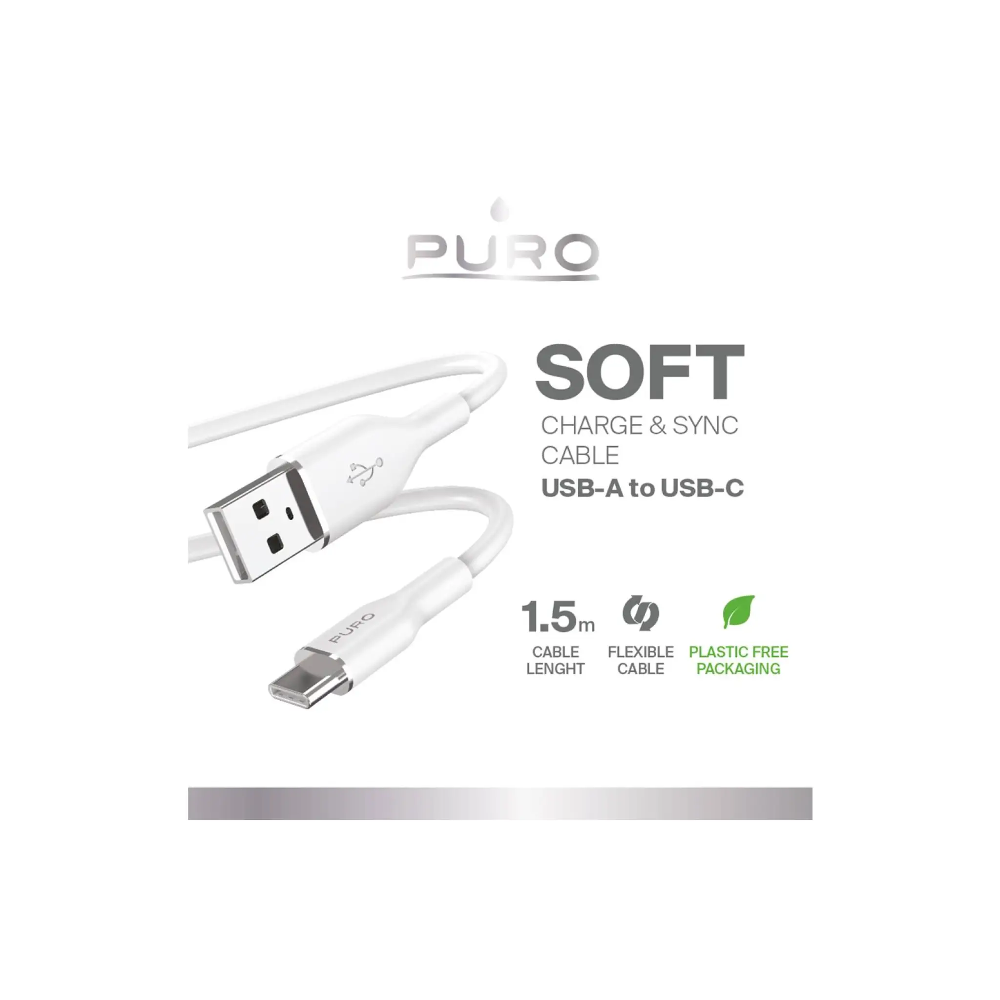 PURO Laddnings- och synkroniseringskabel SOFT från USB-A till USB-C 1,5 m