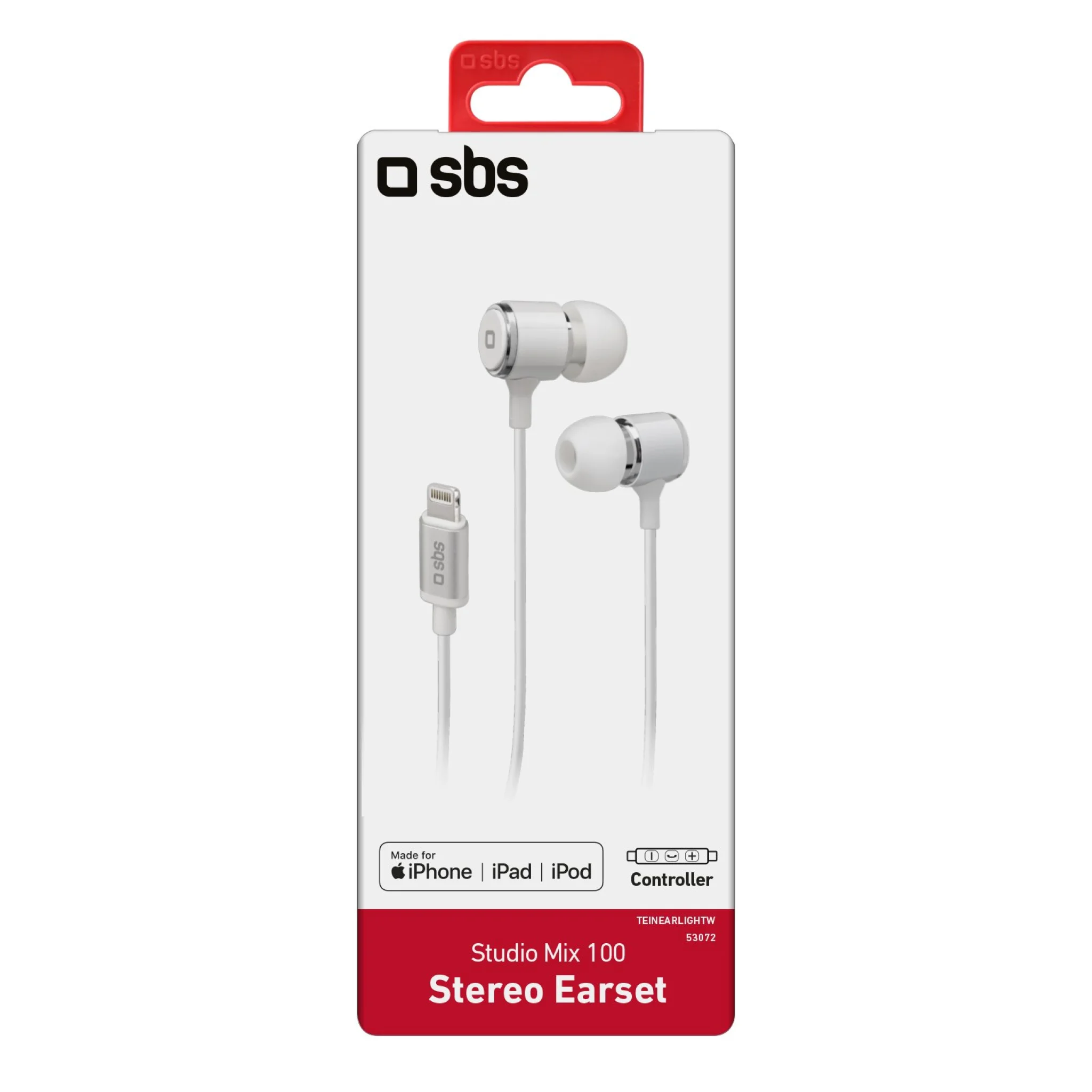 SBS in-ear stereohörlurar med Lightning-kontakt. Vit