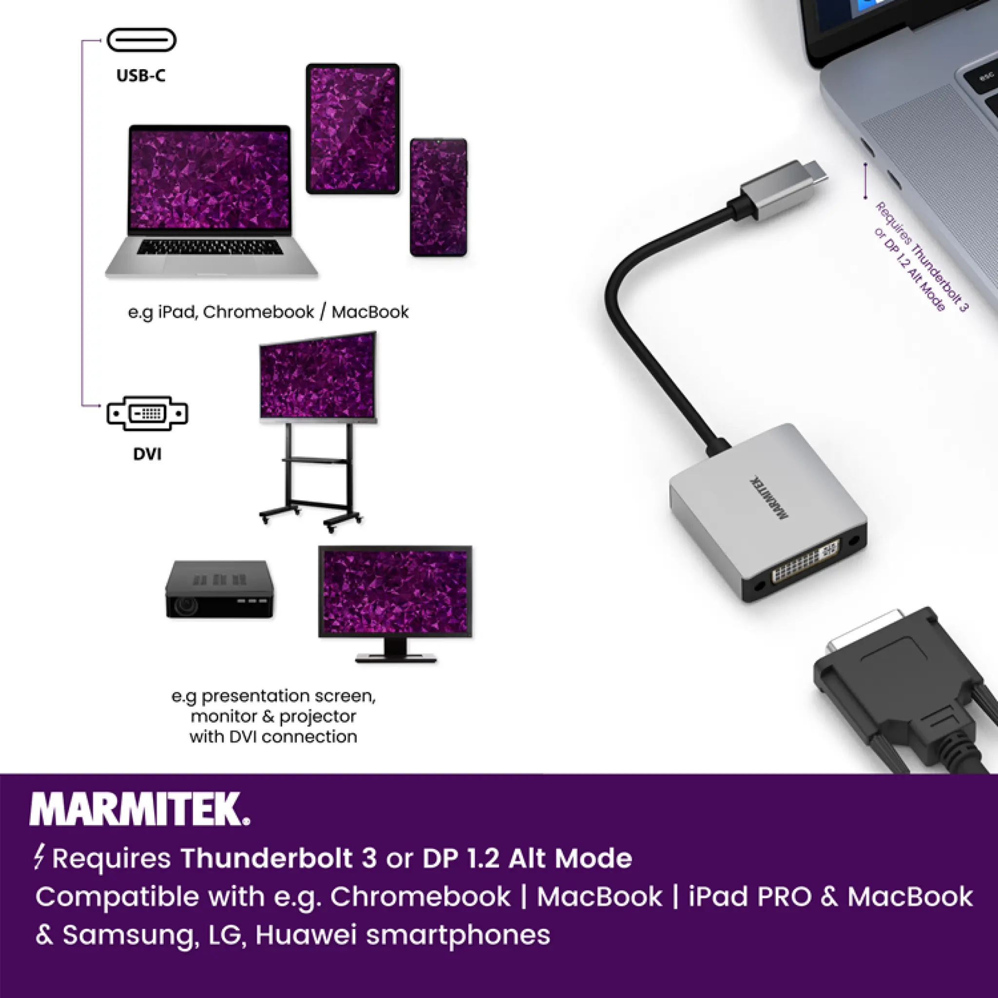 Marmitek USB-C till DVI adapter. 0,15m