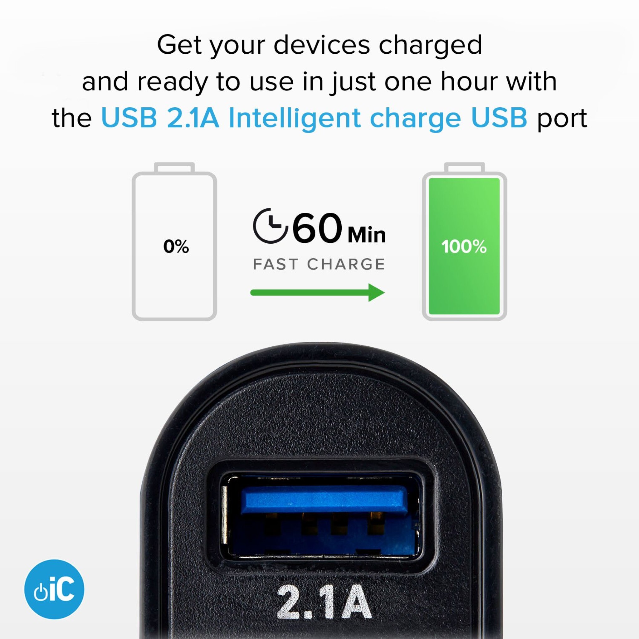 SBS Billaddare med 2 USB-portar och USB-C-kabel. 1m. Svart