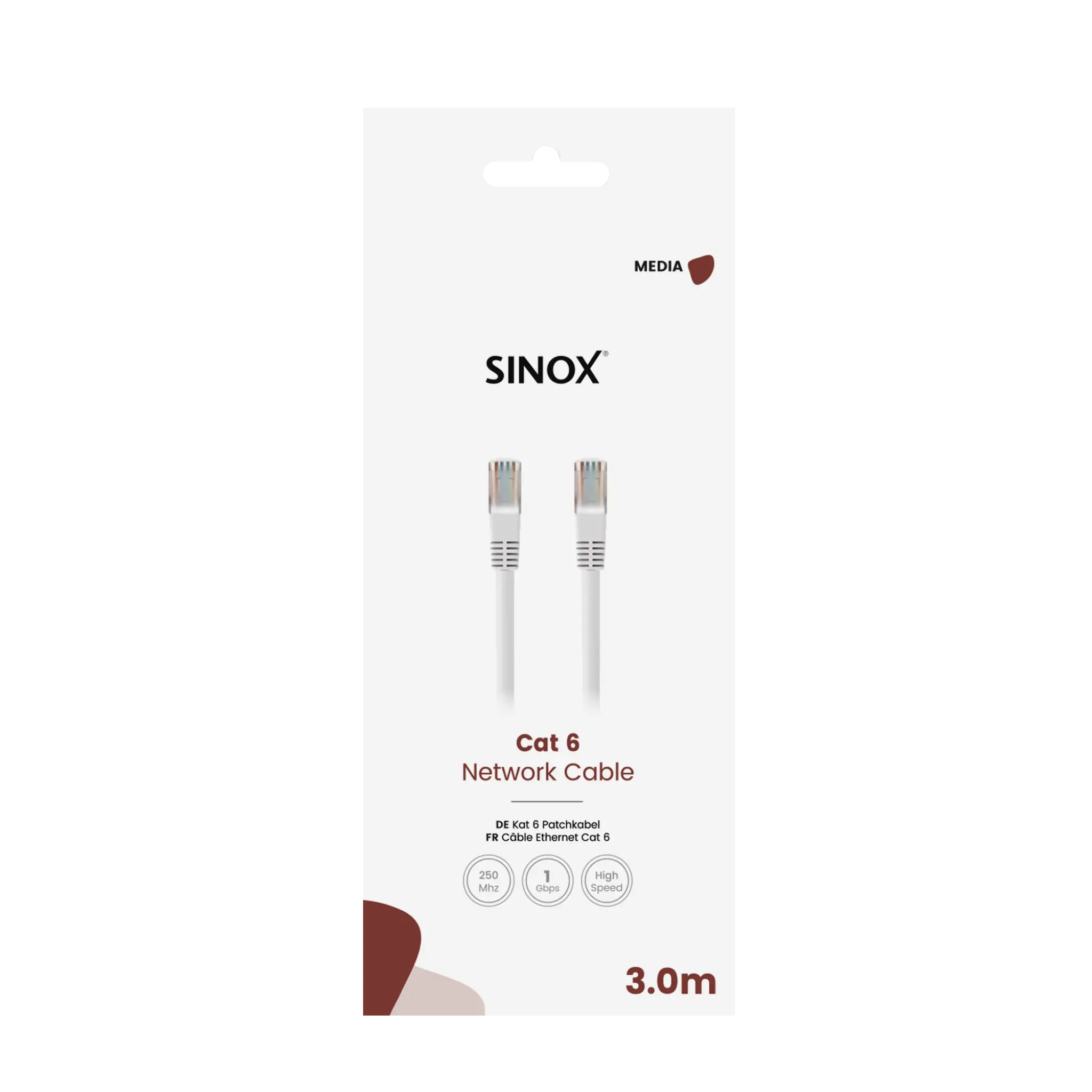Sinox Cat6e kabel. 3m. Vit
