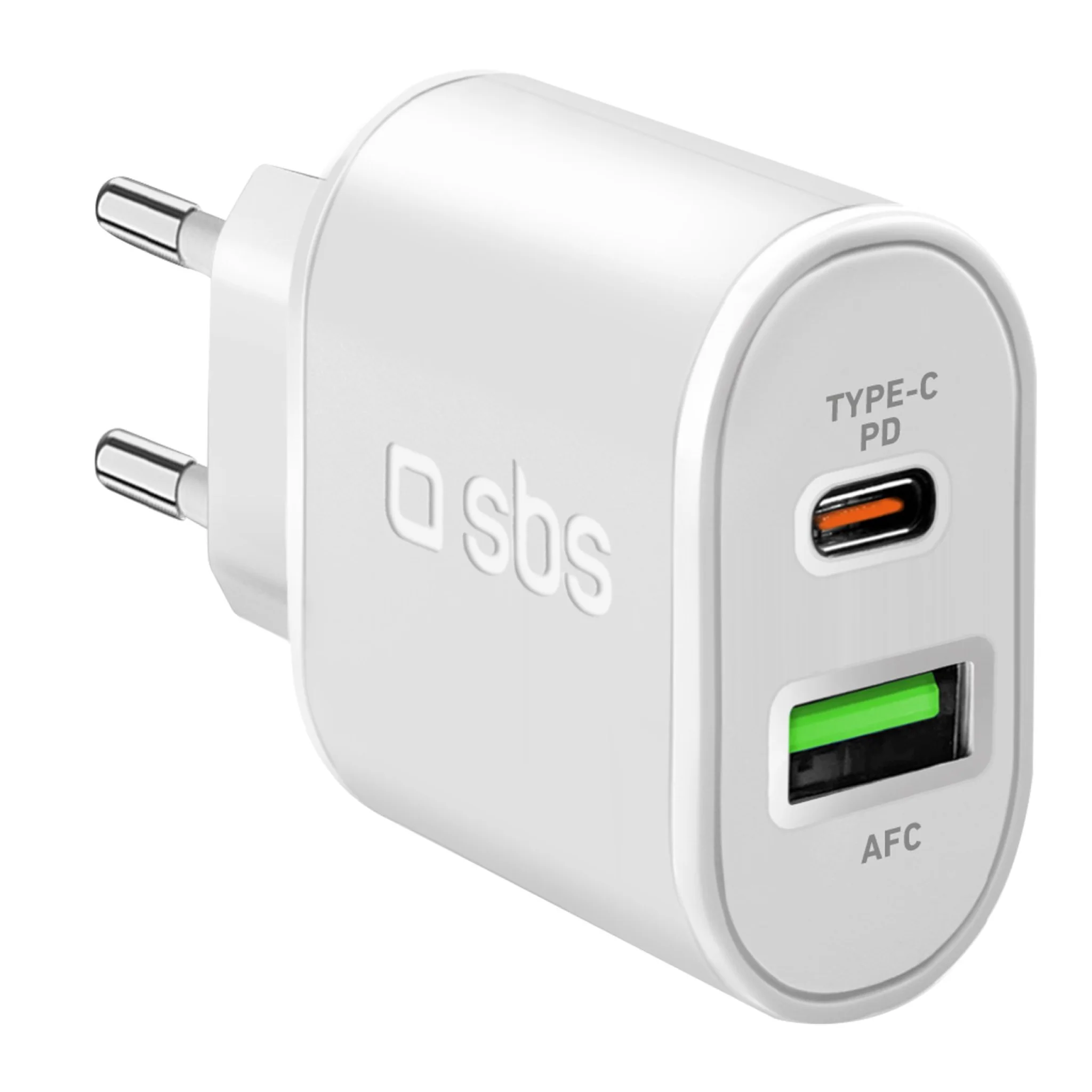 SBS USB-C Väggladdare med 20W Power Delivery. Vit