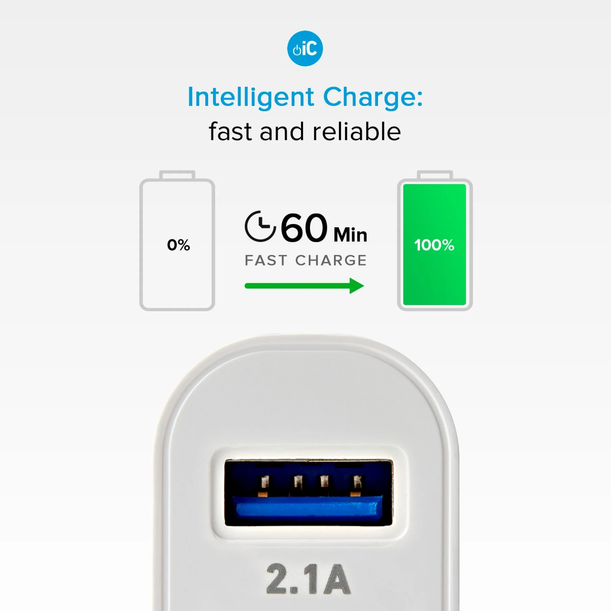 SBS 2100 mAh laddare. 2,1A + 1A. Vit