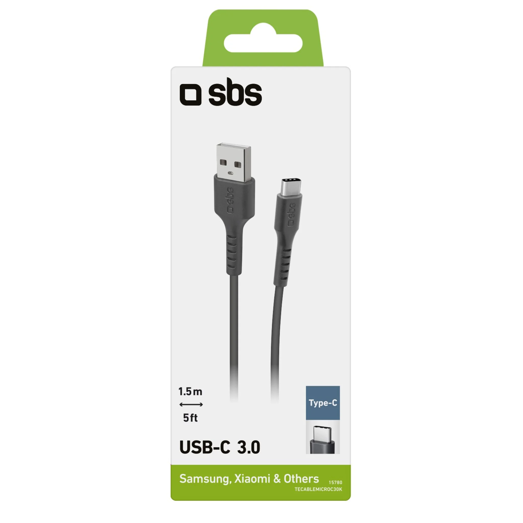 SBS USB 3.0 - USB C. 1,5m. Svart
