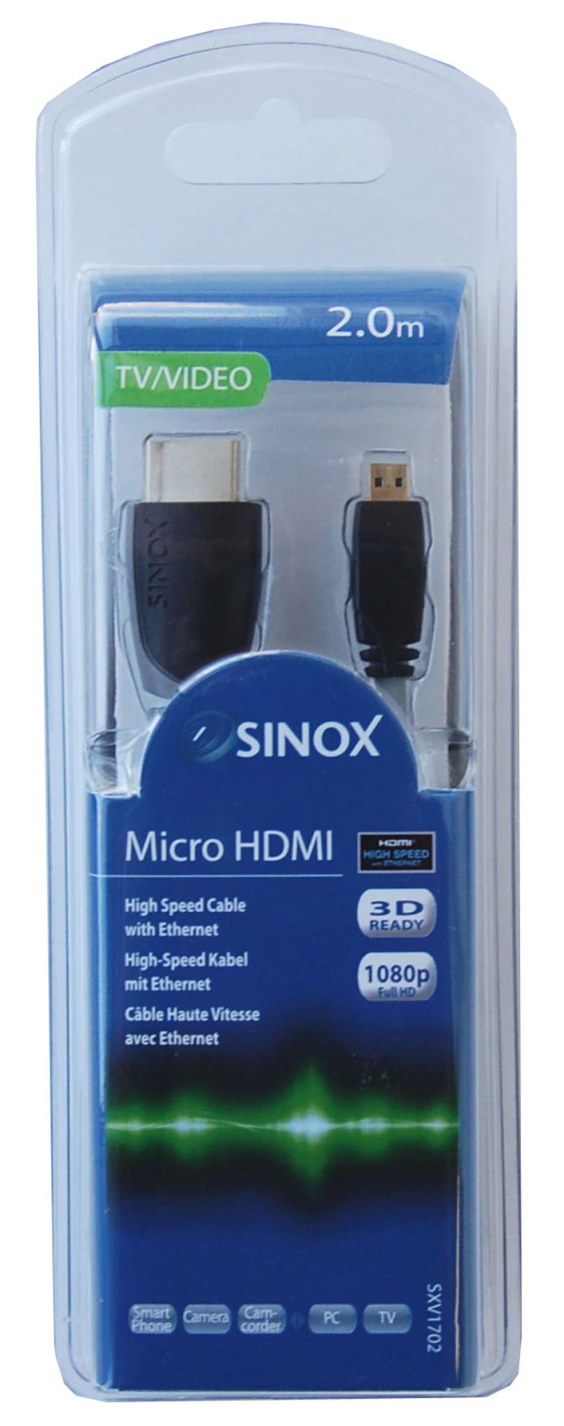 Sinox High Speed Micro HDMI™-kabel. 2m. Grå/svart