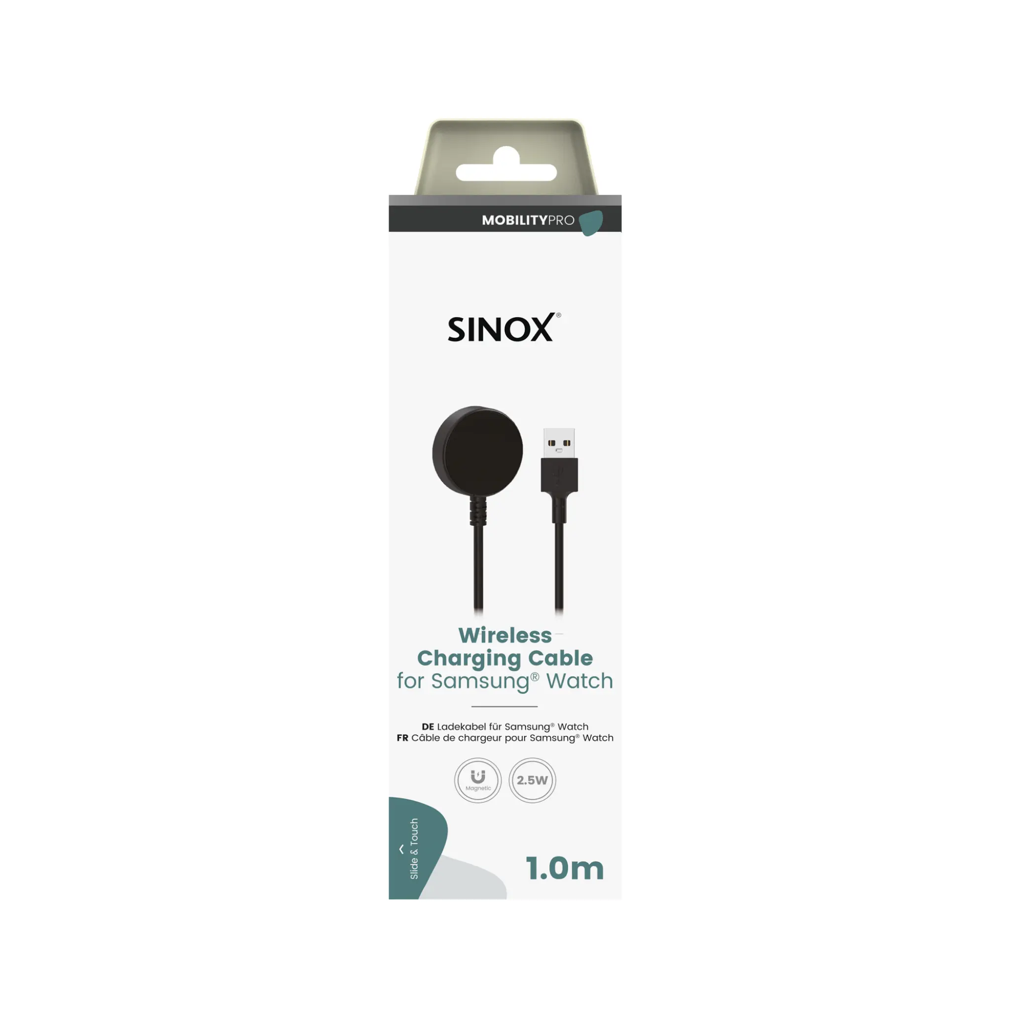 Sinox PRO trådlös laddningskabel till Samsung® Watch. 1m. Svart.