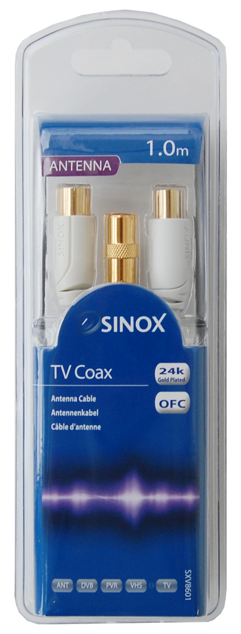 Sinox 70dB antennkabel. 1 m. Vit