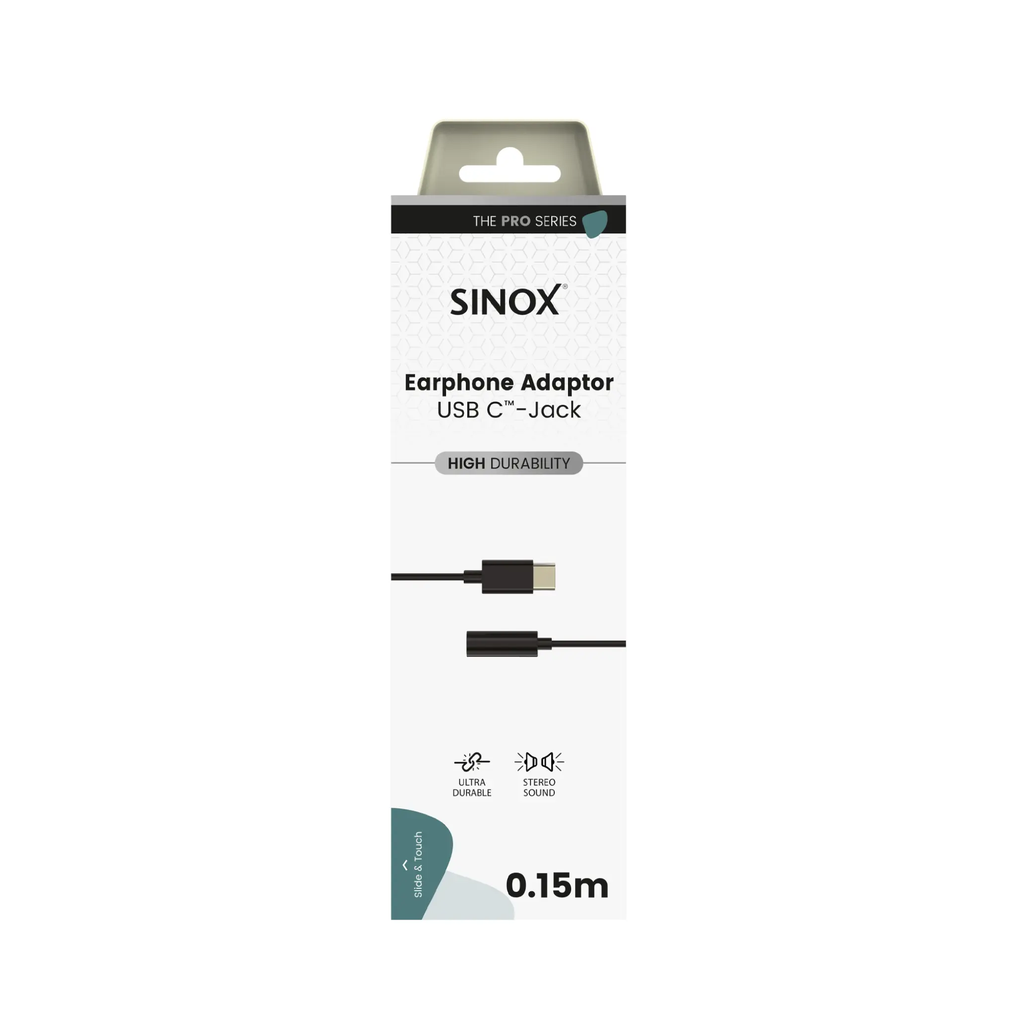Sinox PRO USB C™ till mini jack adapter. 0,15m. Svart