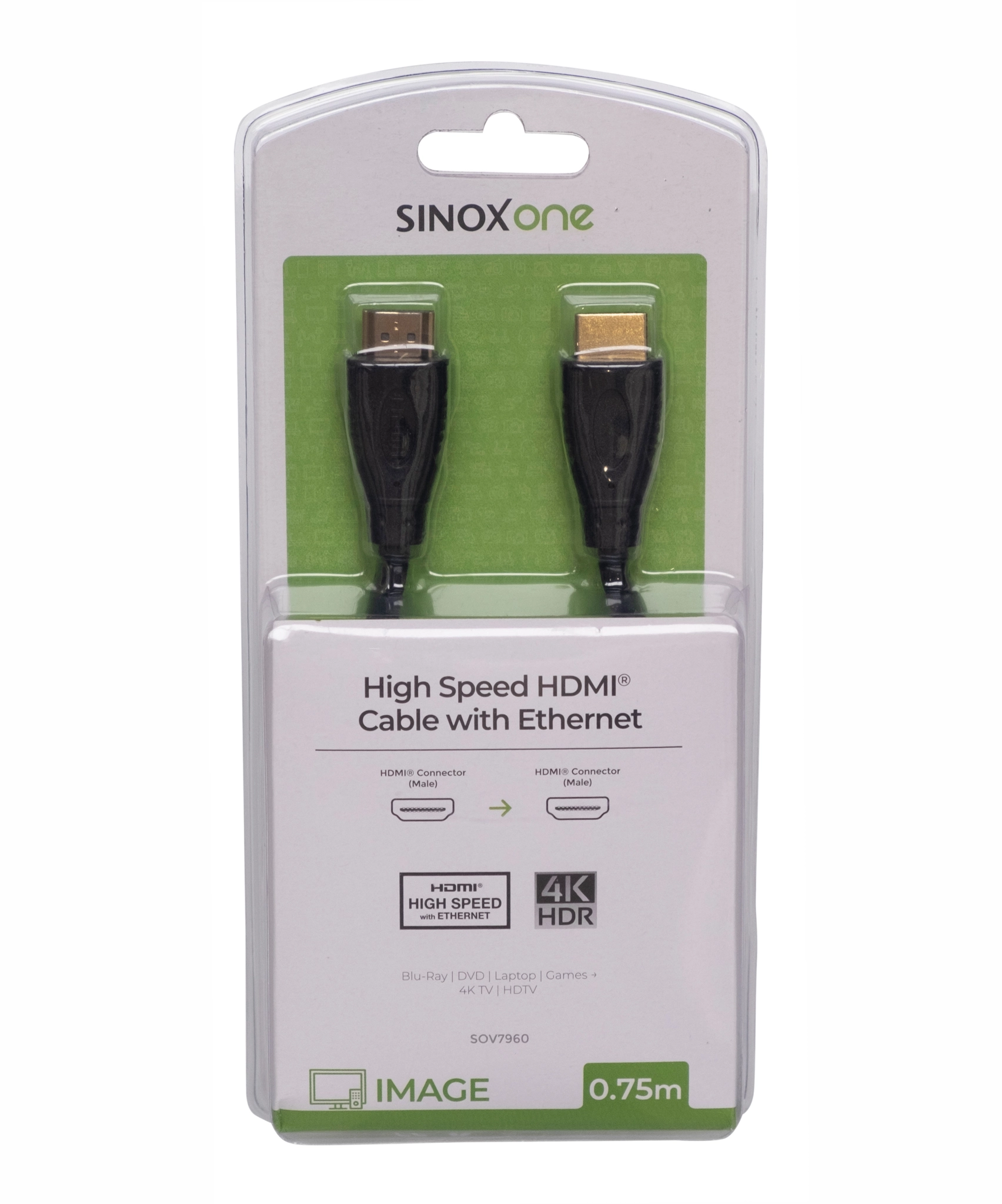 Sinox One HDMI™ kabel 4K60Hz+E. 0,75m. Svart