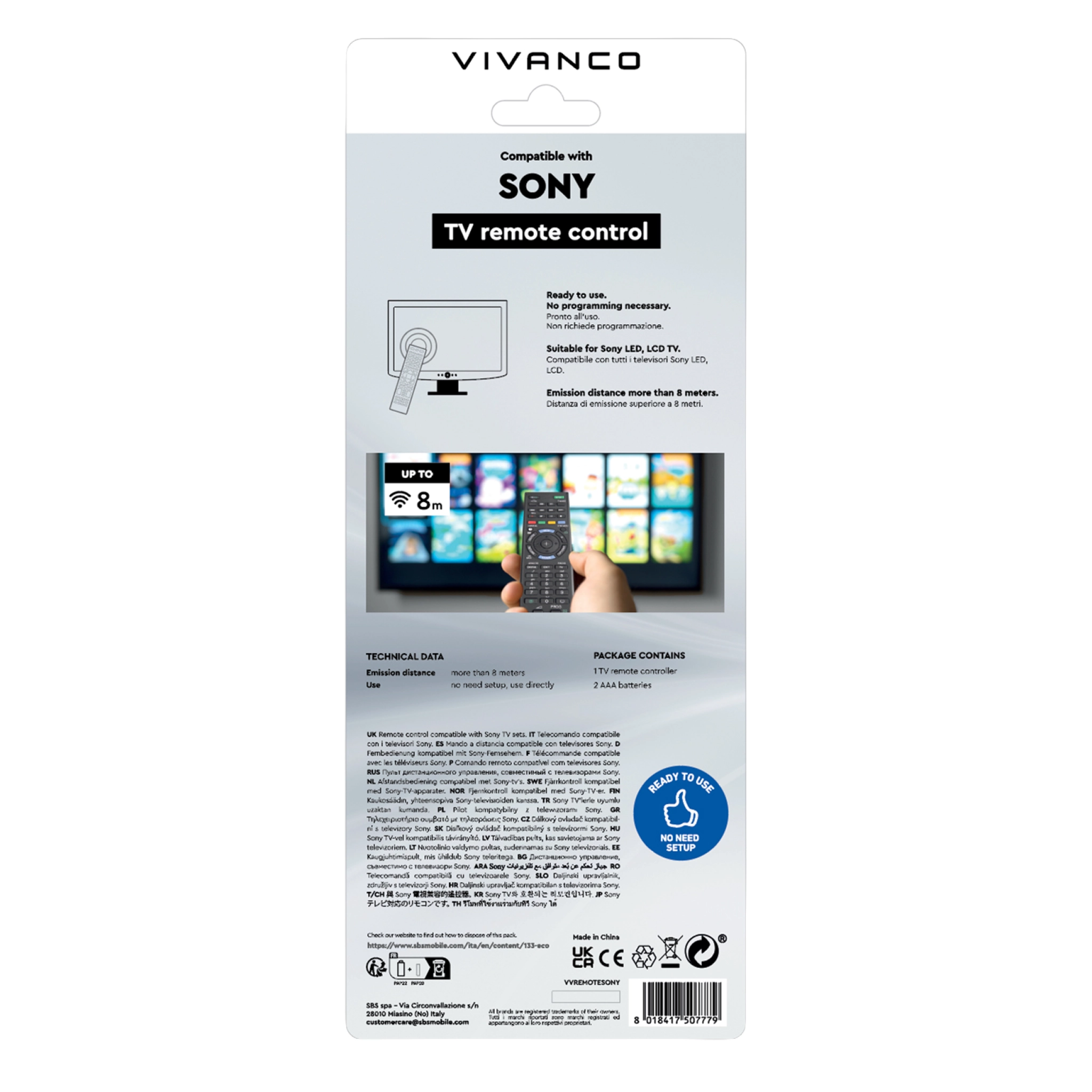 Vivanco Sony TV-fjärrkontroll