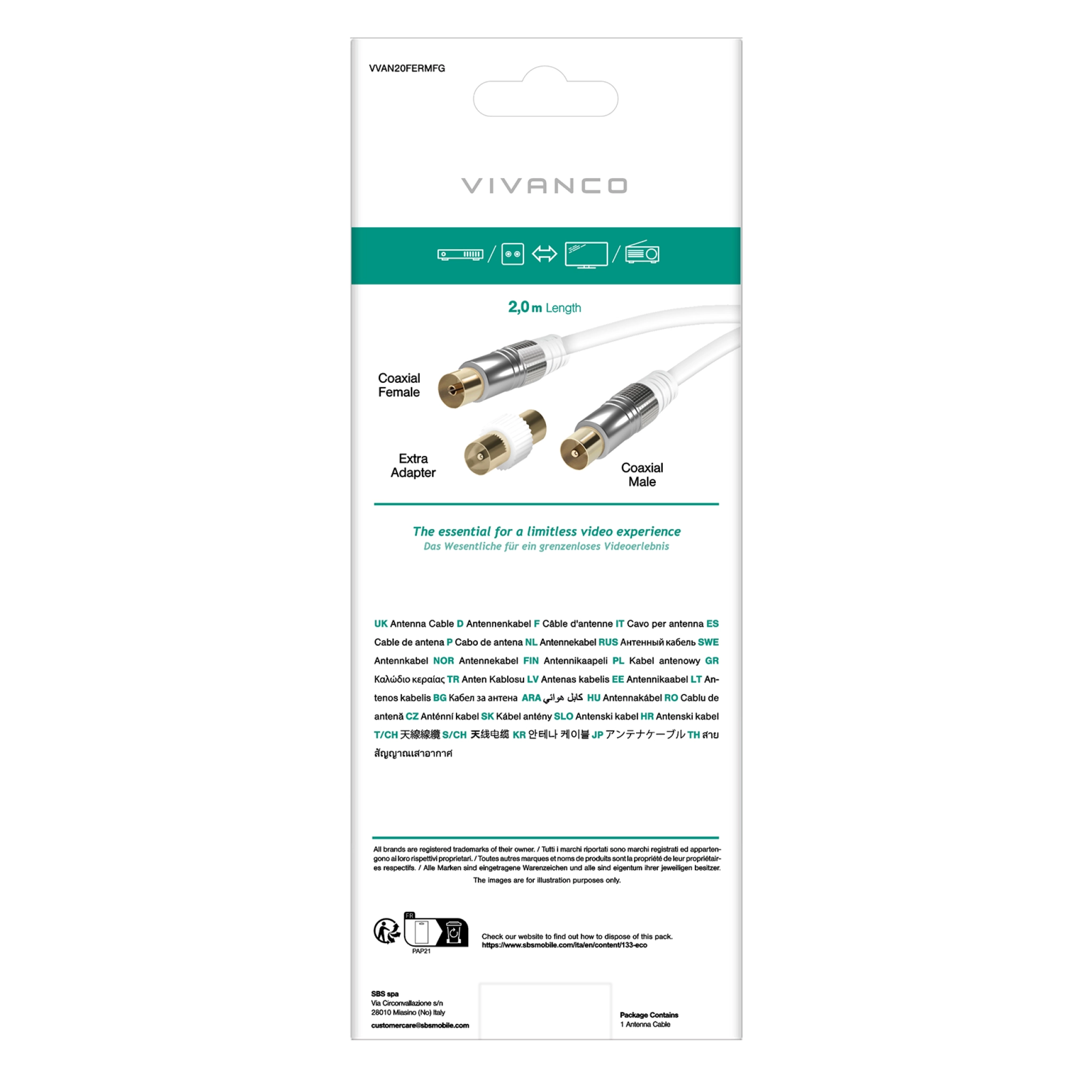 Vivanco Satellitantennkabel med ferritkärna, 110 dB