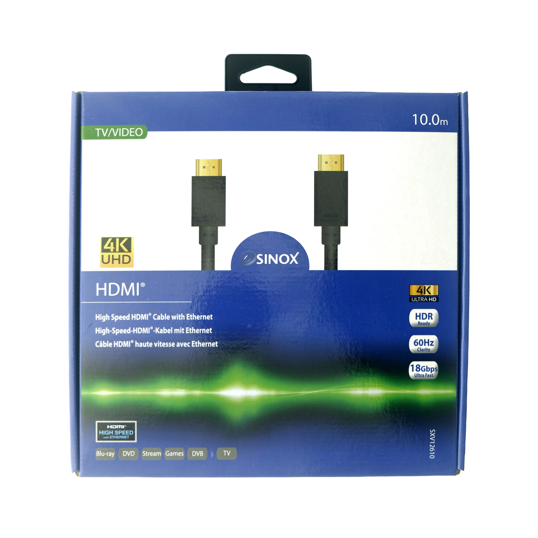 Sinox HDMI™-kabel 4K60Hz+E. 10m. Svart
